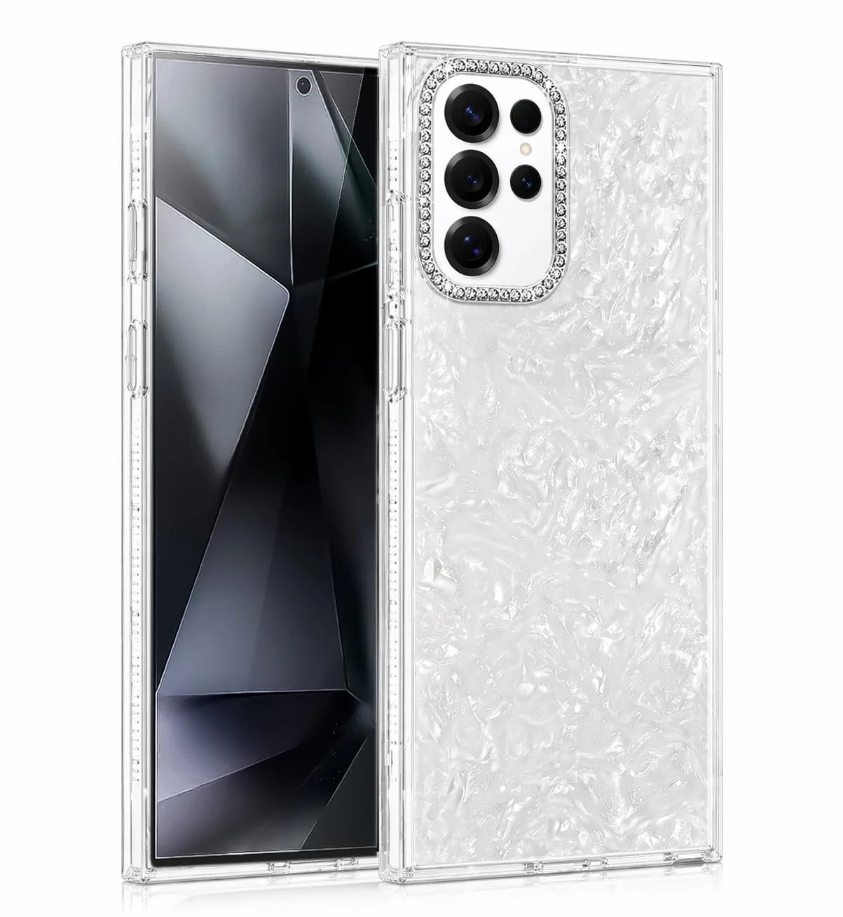 DL3 Mobilak Glitter Rhinestone Protective Case for Samsung Galaxy S23 Ultra with Shockproof Design - White