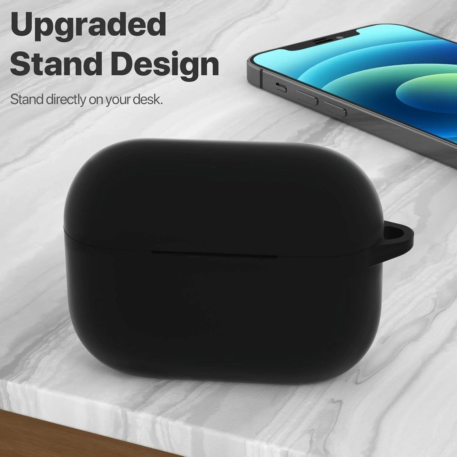 DL3 Mobilak Case Compatible with AirPods Pro, Silicone Protective Charging Case Skin with Keychain Compatible with AirPods Pro Case for Women Men, Wireless Charging, Front LED Visible - Black