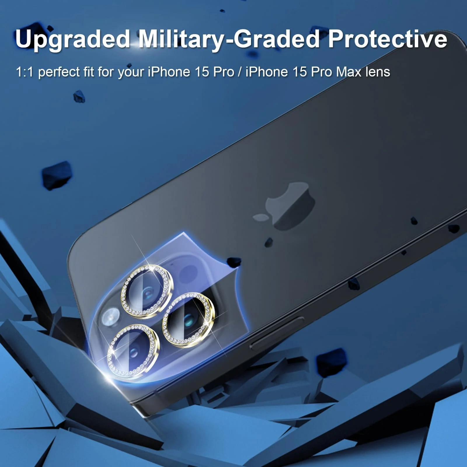 DL3 Mobilak Camera Lens Protector For iPhone 15 Pro/iPhone 15 Pro Max, [Keep Original Shooting] Tempered Glass Screen Protector Metal Individual Camera Cover, Case Friendly - Diamond Gold