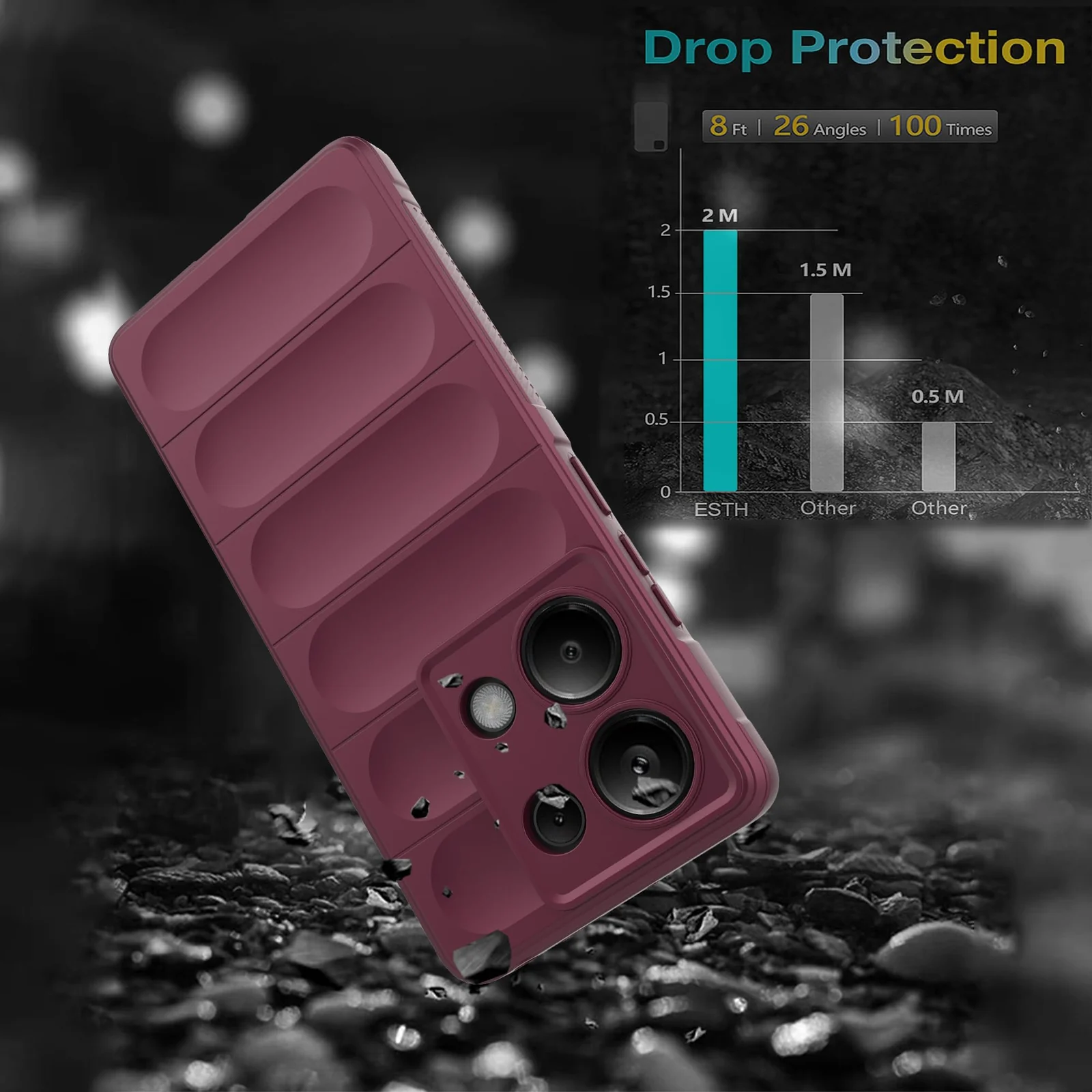 DL3 Mobilak Silicone Case for Xiaomi Redmi Note 13 Pro 4G/Poco M6 Pro 4G Heavy Duty Protective Shockproof Soft Flexible Protective Design Shock-TPU Cover With Camera Protection - Wine Red