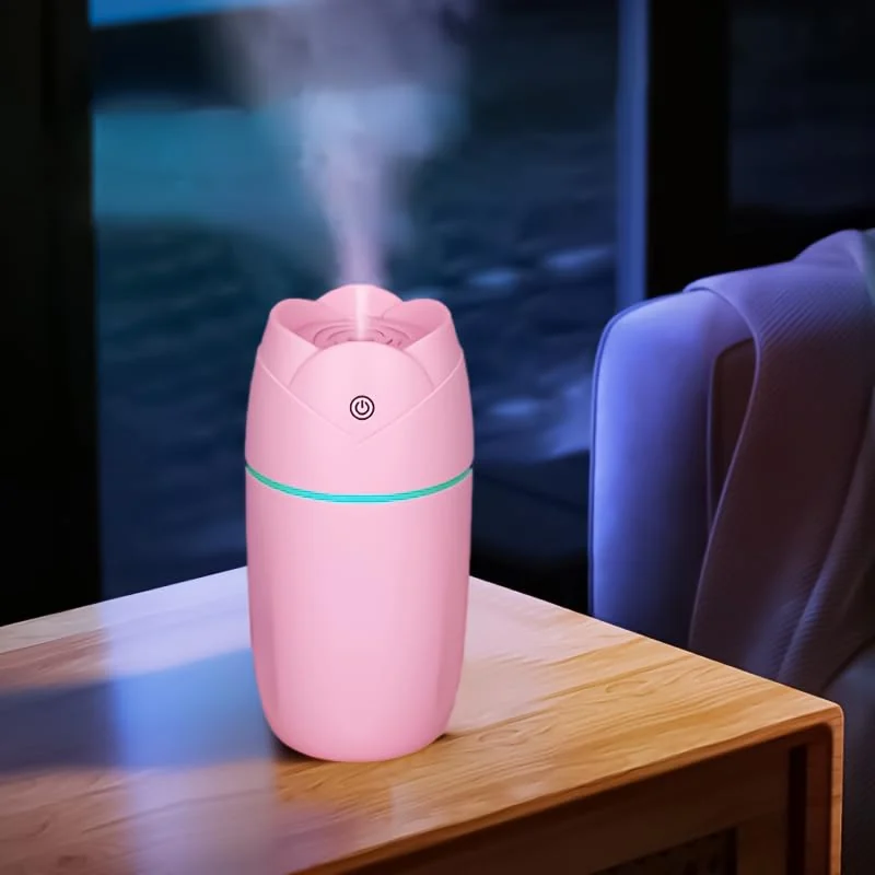 Mobigon Wood Cool Mist Ultrasonic Humidifier for Room Moisture, Aroma Diffuser for Home, 300ml Essential Oil Diffuser with 7 Colorful Night Light, Auto Shut-Off, Home, Office, car - A.Pink