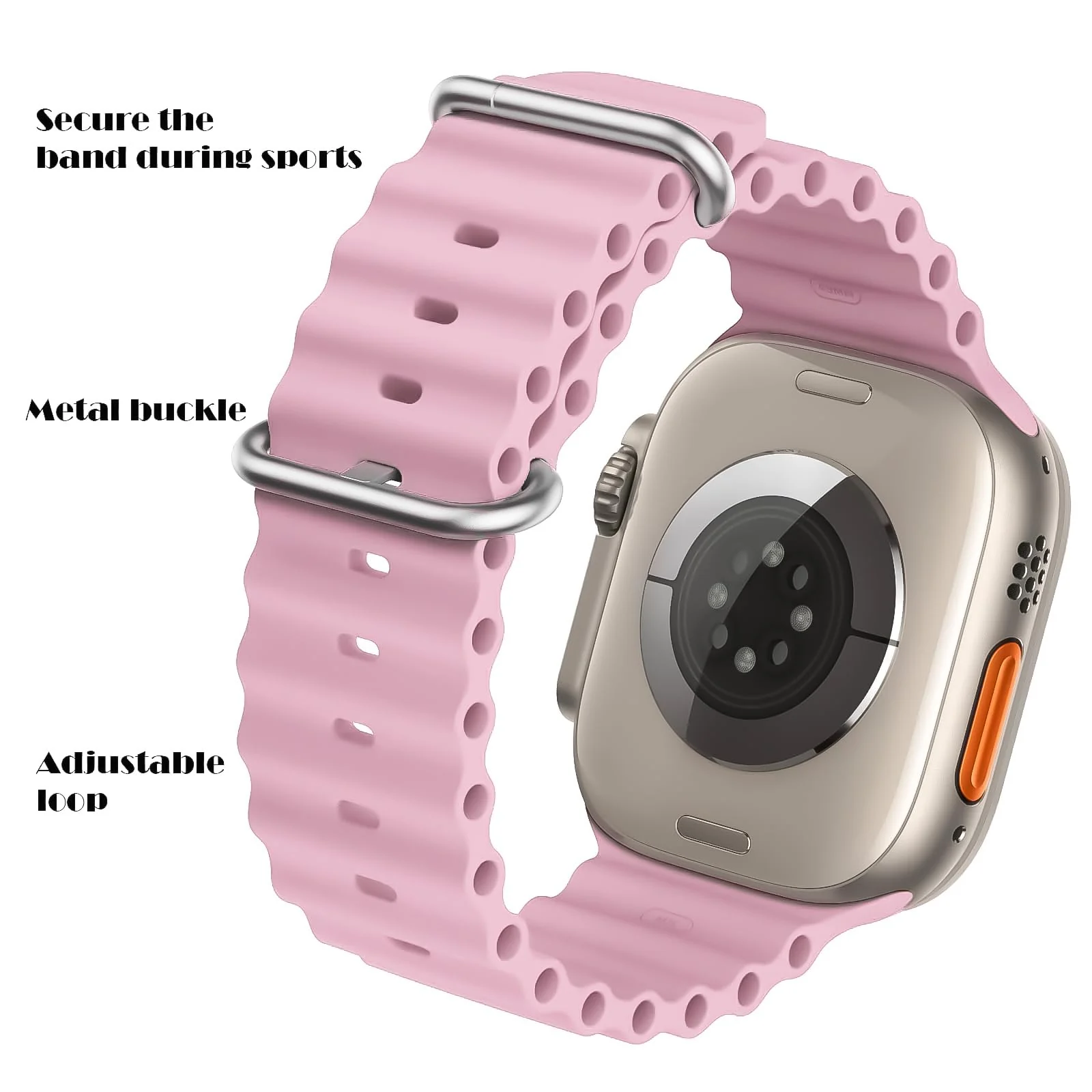 DL3 Mobilak Ocean Band with Case For Apple Watch Ultra 49mm, Adjustable Silicone Sport Loop Ocean Strap Men Women Strap With Protective Cover Screen Shockproof for iWatch Ultra 2 49mm - Pink