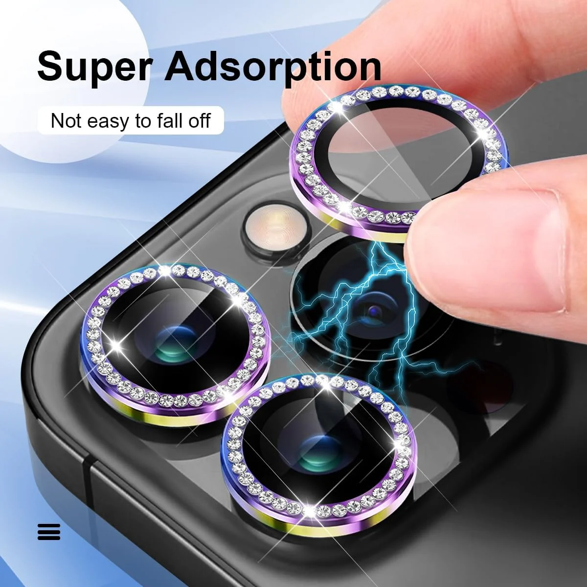 DL3 Mobilak Camera Lens Protector For iPhone 15 Pro/iPhone 15 Pro Max, [Keep Original Shooting] Tempered Glass Screen Protector Metal Individual Camera Cover, Case Friendly - Diamond Colorful