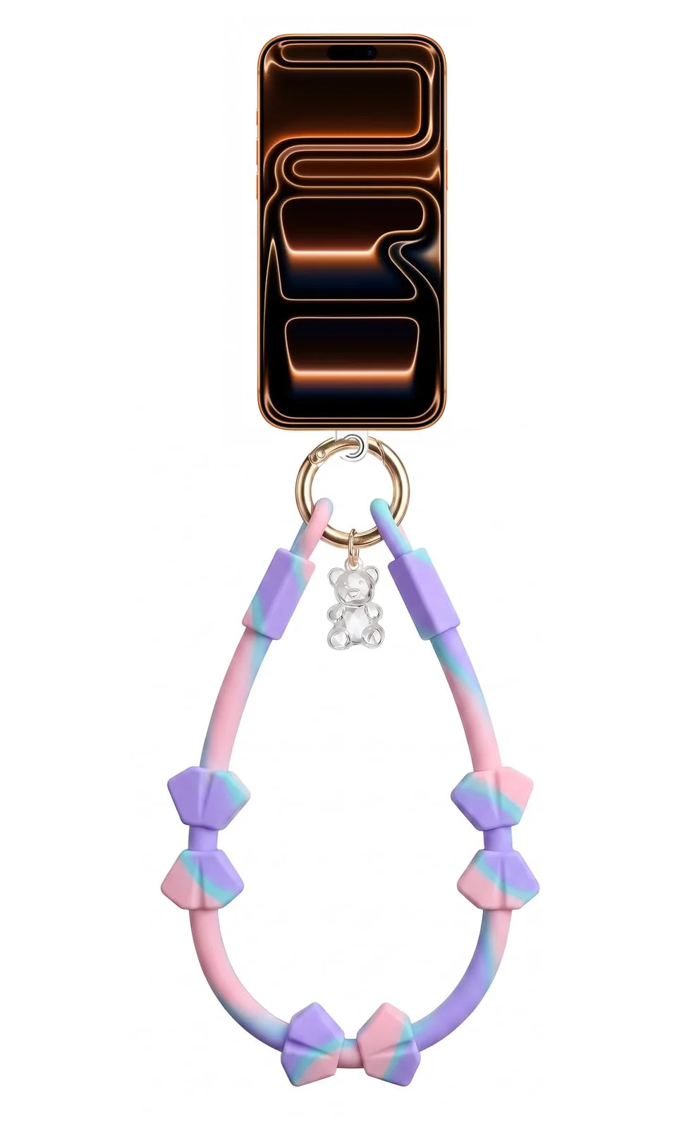 DL3 Mobilak Silicone Crystal Lanyard, 30cm Phone Wrist Strap Lanyard Keychain Office Wrist Strap with Clasp and Bear for Women Phone ID Card, Keys Strap - A-Purple/Pink