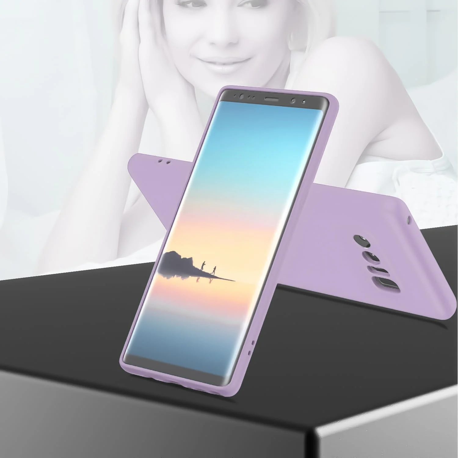 DL3 Mobilak Liquid Silicone Protective Case with Soft Microfiber Lining with Full Camera Protection for Samsung Galaxy Note 8 - Lavender