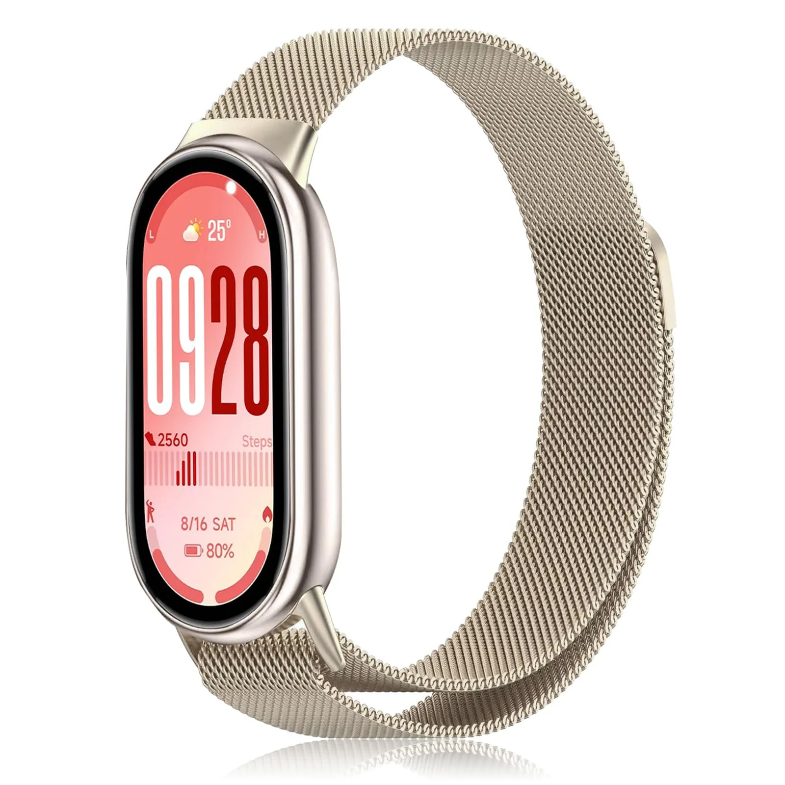 DL3 Mobilak Bracelet Compatible with Xiaomi Mi Band 10/9/8, Stainless Steel Replacement Straps, Mesh Metal Watch Strap, Magnetic Adjustable Replacement Strap For Xiaomi Smart Band 8/9/10 - Champagne