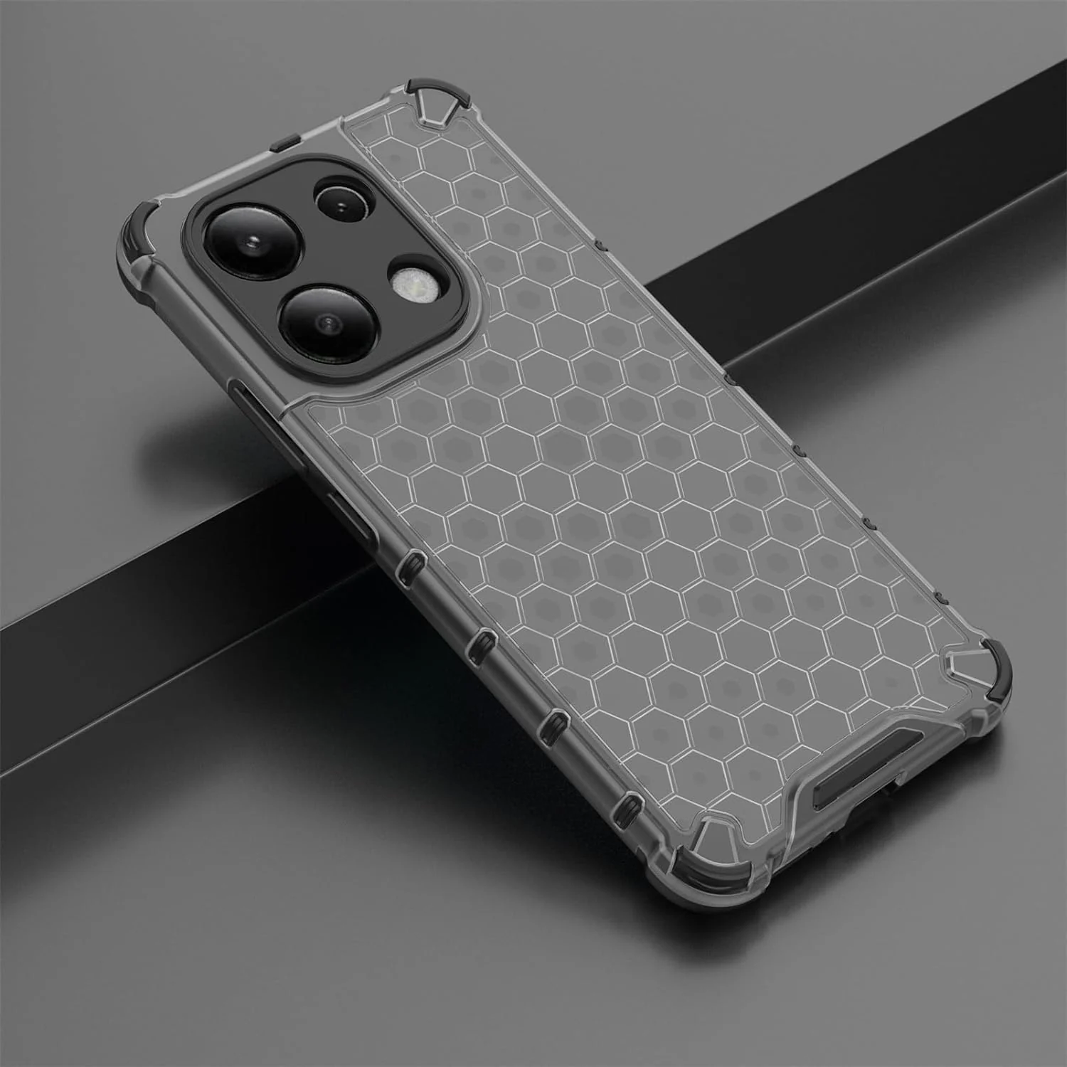 DL3 Mobilak Honeycomb Protective Case for Xiaomi Redmi Note 13 4G, Shock-absorbing protection, Transparent design, Slim, lightweight profile - Black