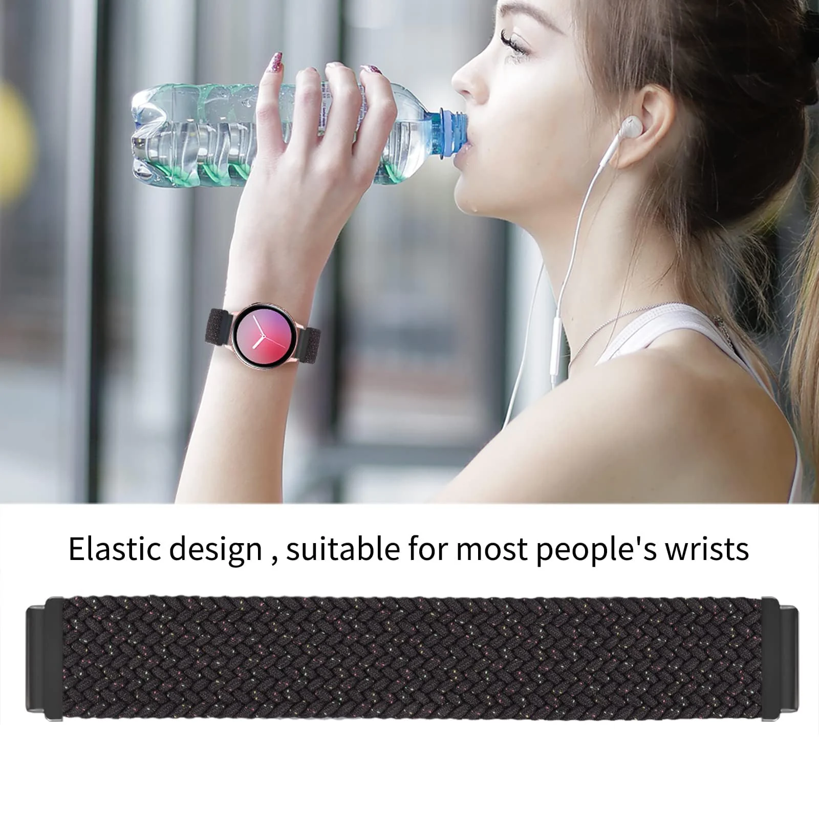 DL3 MOBILAK Band 20MM Nylon Braided Solo Loop Strap Compatible with Samsung Gear Sport/Watch 6/5/4 40mm 44mm/Watch 6 Classic 43mm 47mm/5 Pro 45mm/active 2 40mm 44mm (Medium) - Black Unity