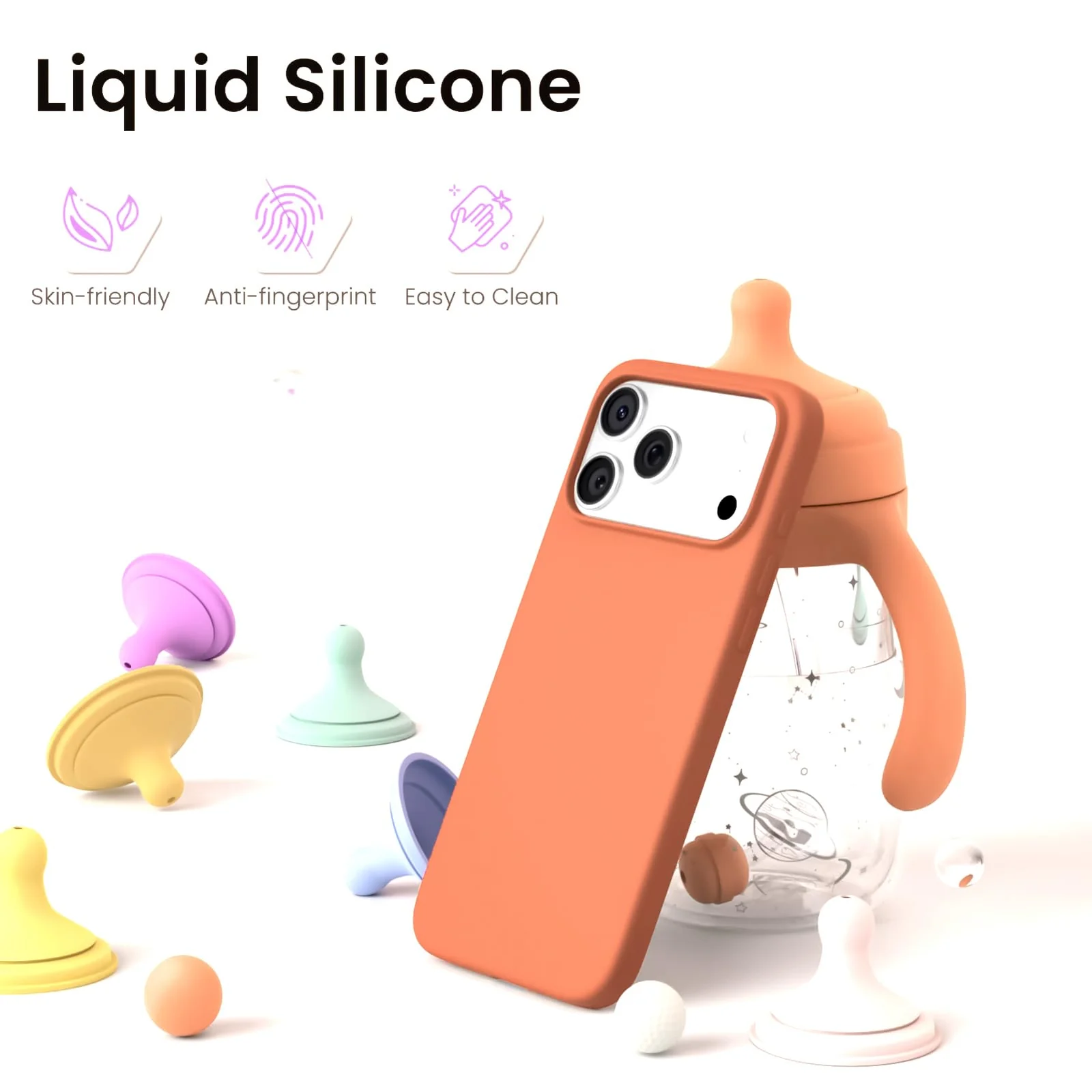 DL3 Mobilak Liquid Silicone Protective Case for iPhone 17 Pro Max 6.9-Inch with Microfiber Lining and Shockproof Design - Orange 2