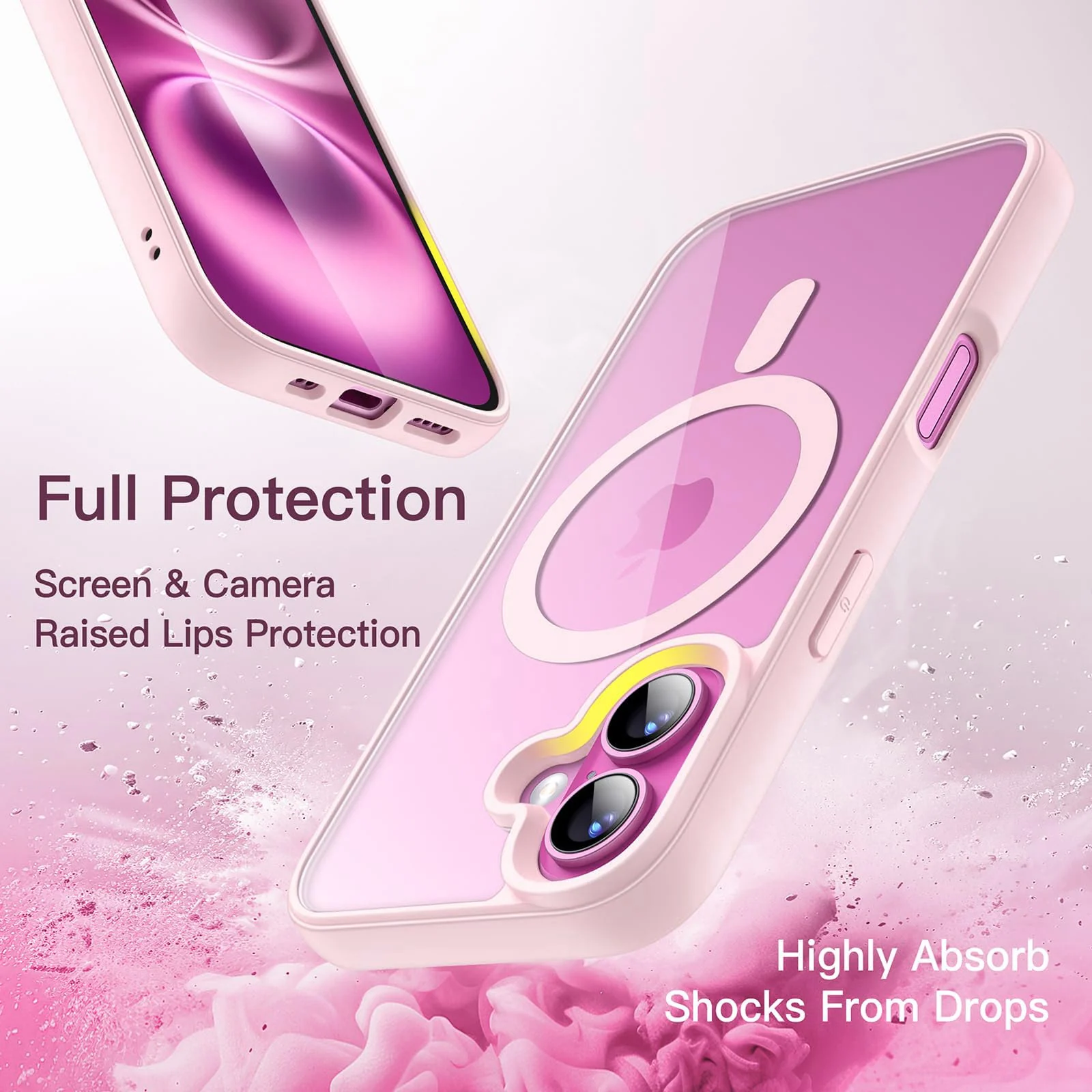 DL3 Mobilak Magnetic Case for iPhone 16+ Plus 6.7-Inch Compatible with MagSafe, Shockproof Phone Bumper Cover, Solid Color Matte TPU Frame, Anti-Scratch Clear Back - Pink Sand
