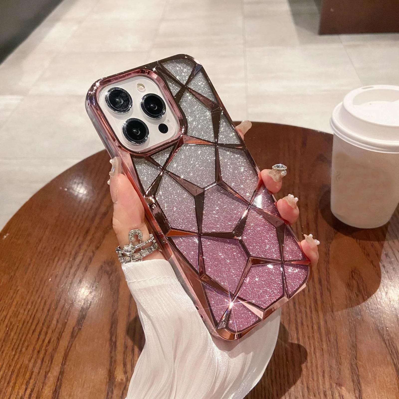 DL3 Mobilak Compatible with OPPO A5 4G Case Plating Bling Gradient Glitter Clear Cover Soft TPU Silicone Cute Camera Protection Shockproof Back for Women Girls Case - Pink