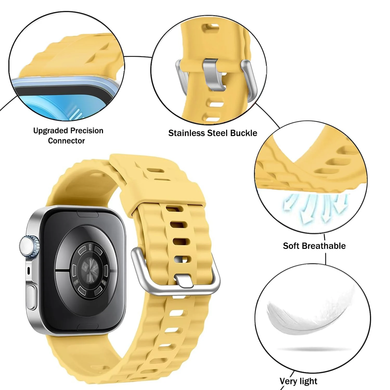 DL3 Mobilak Wavy Texture Sports Wristbands for Huawei Watch Fit 4/Fit 4 Pro/Fit 3 Strap, Breathable Silicone Wristband Strap Watch Strap Bracelet for Huawei Watch Fit 4 Pro/Fit4/3 - Yellow