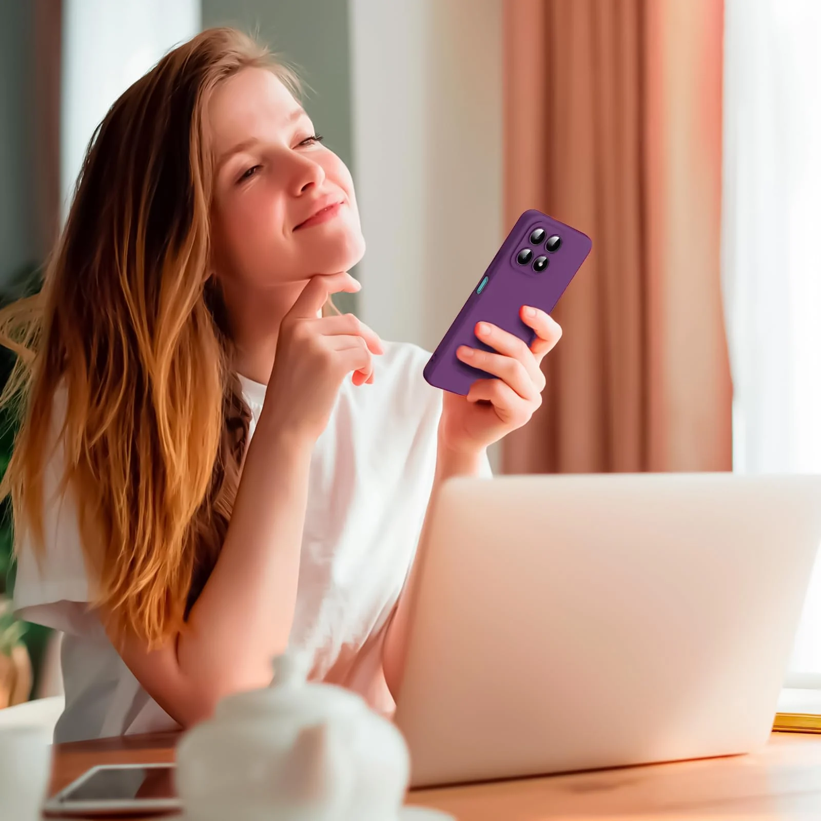 DL3 Mobilak Liquid Silicone Protective Case with Soft Microfiber Lining with Full Camera Protection for Honor X8A - Violet