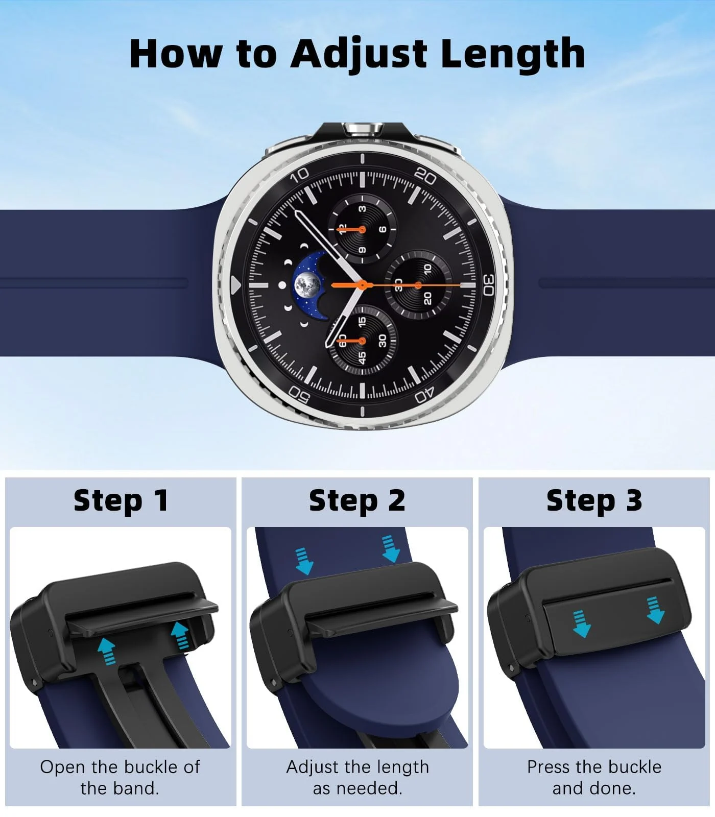 DL3 Mobilak Silicone Strap for Samsung Galaxy Watch 8 40mm/44mm, Men's and Women's Adjustable Sports Silicone Magnetic Buckle Bands for Samsung Galaxy Watch 8 Classic 46mm 2025 - Midnight Blue