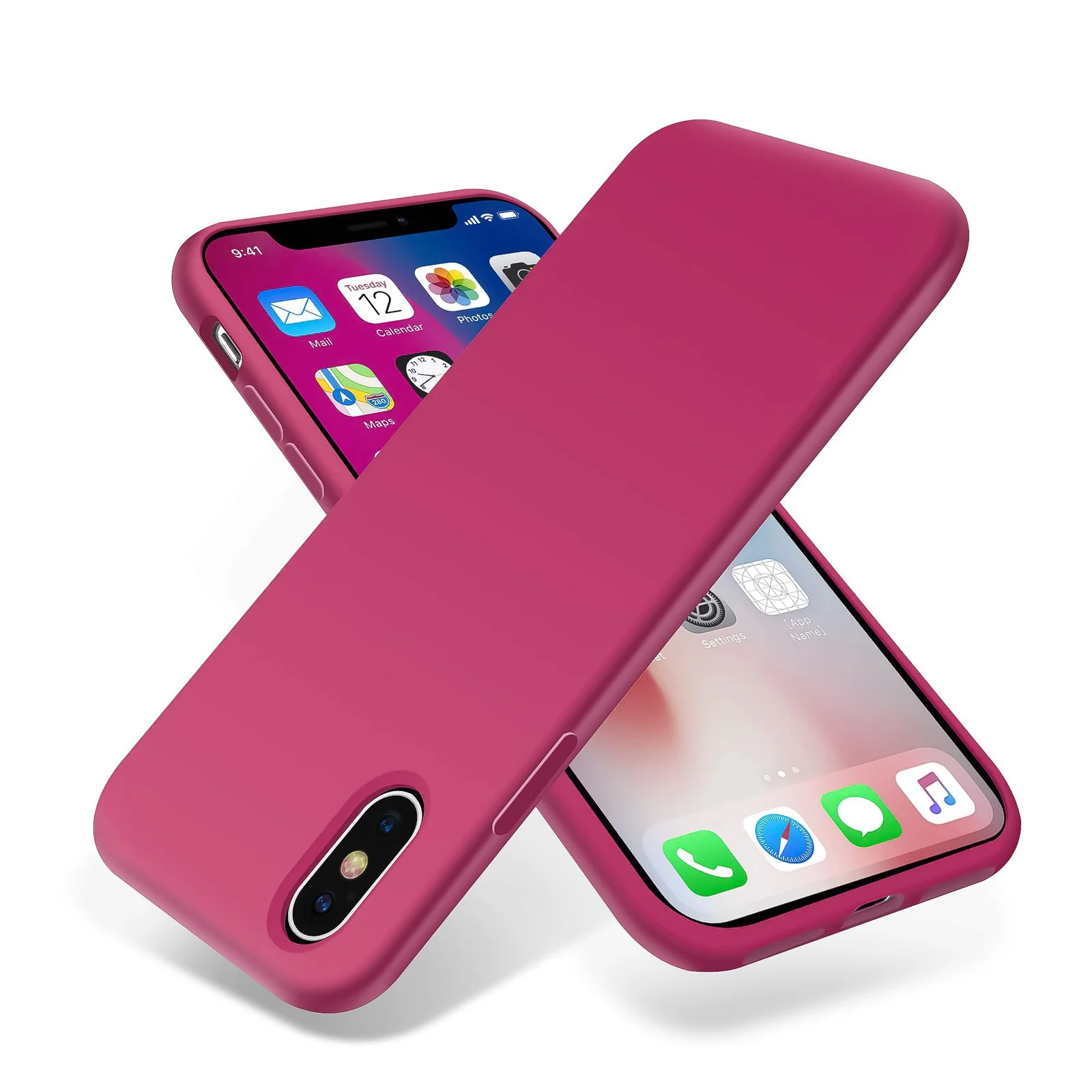 DL3 Mobilak Liquid Silicone Case for iPhone XS Max, Shock-absorbing protection, Scratch-resistant surface, Soft microfiber lining - Rose Red
