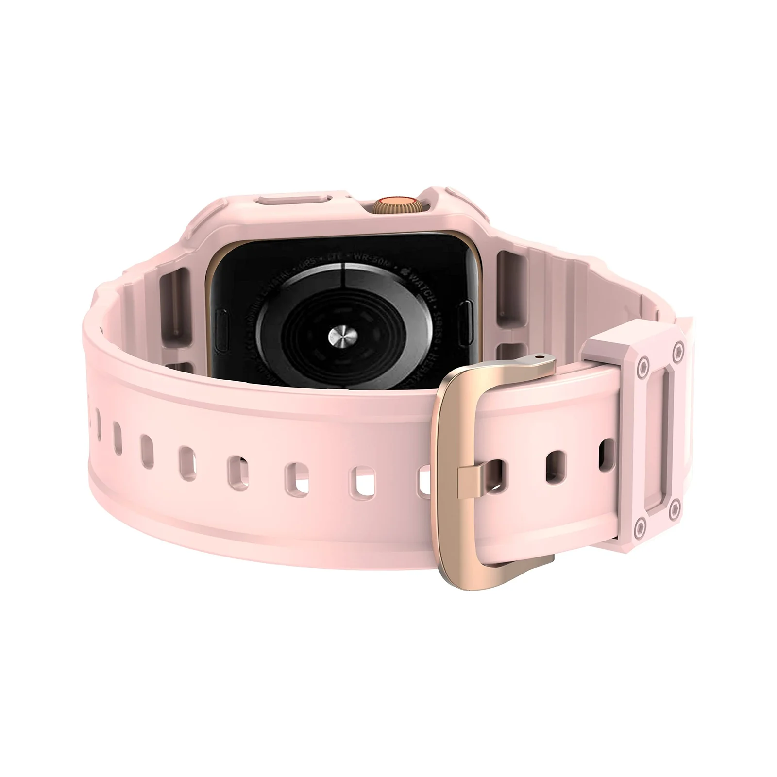 DL3 Mobilak Compatible With Apple Watch Band 45mm 44mm 42mm with Bumper Case, Rugged Men Bands for iWatch SE SE 2 Series 9 8 7 6 5 4 3 2 1, Sport Military Protector Drop-proof Shockproof - Pink