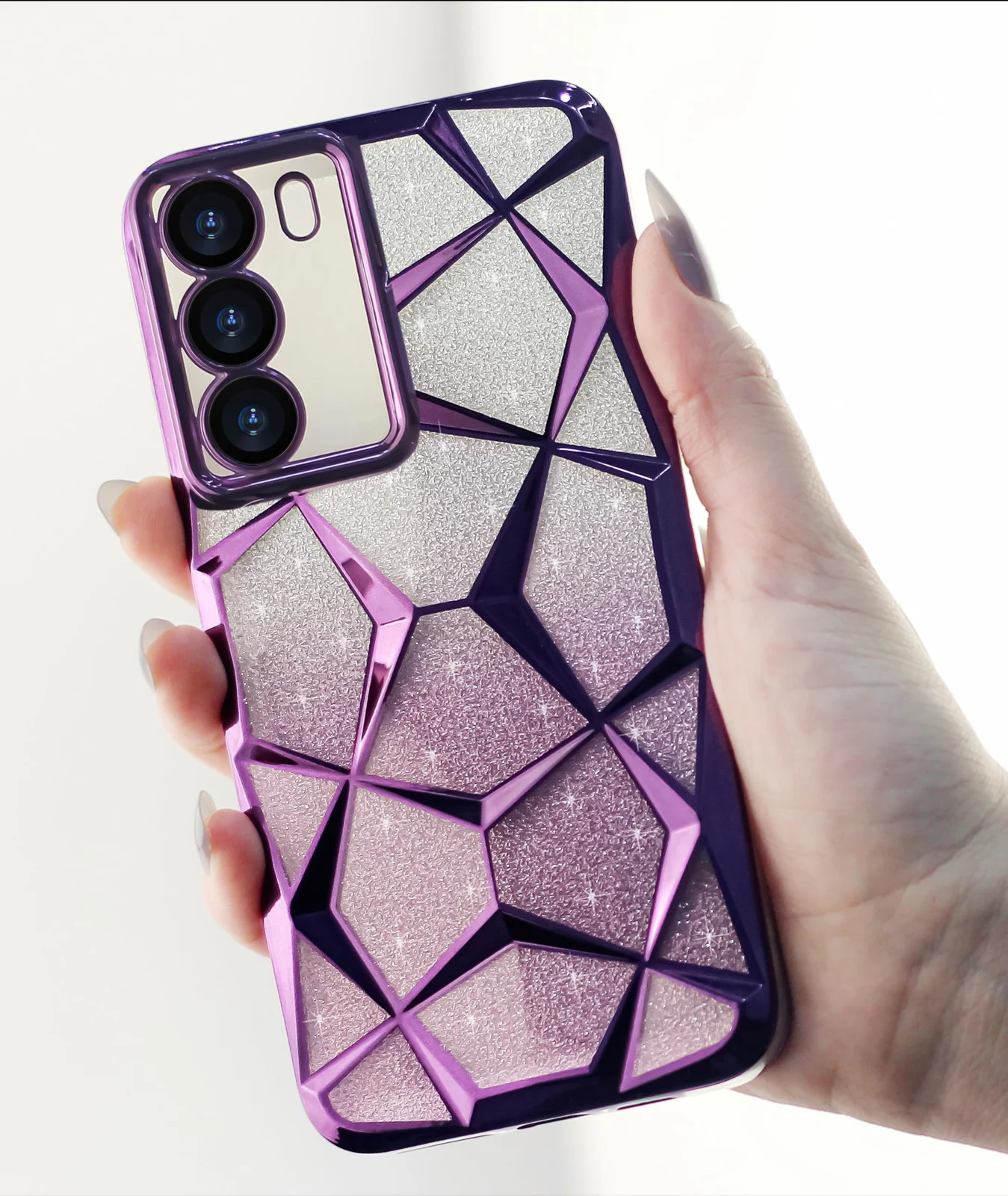 DL3 Mobilak Compatible with Reno12 5G / OPPO Reno 12 5G Case Plating Bling Gradient Glitter Clear Cover Soft TPU Silicone Cute Camera Protection Shockproof Back for Women Girls Case - Purple
