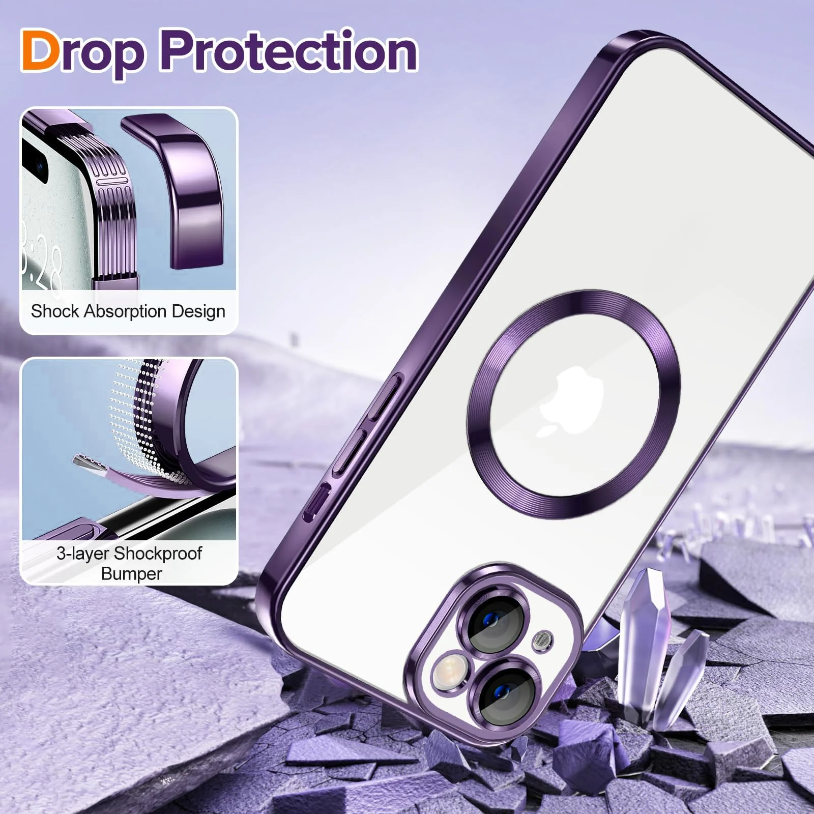 DL3 MOBILAK MagSafe Phone Case with Camera Lens Protector for Apple iPhone 14, Deep Purple