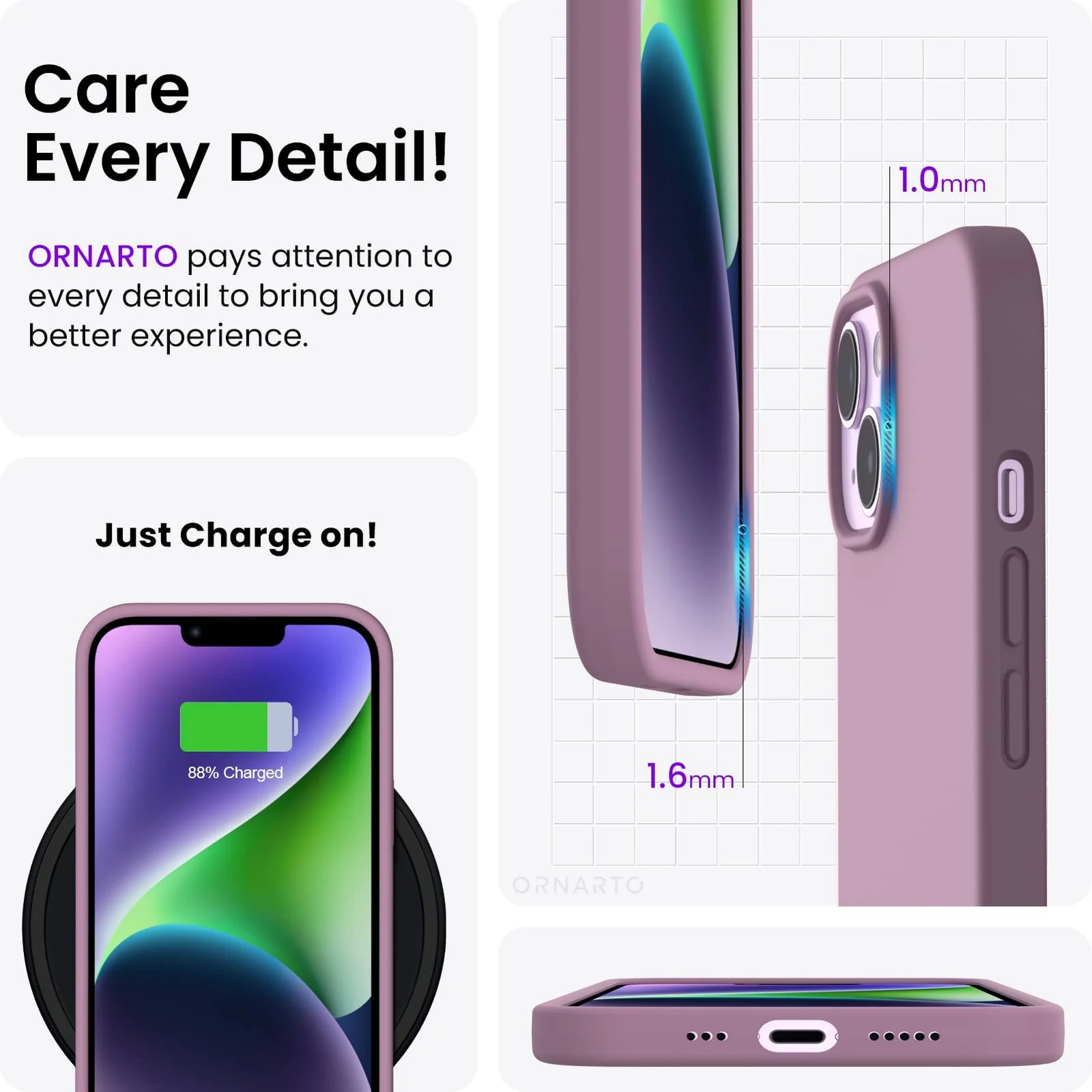 DL3 MOBILAK Compatible with iPhone 13 / iPhone 14 (6.1 Inch) Case, Liquid Silicone Case, Full Body Protective Cover, Shockproof, Slim Phone Case, Anti-Scratch Soft Microfiber Lining - Lilac Purple