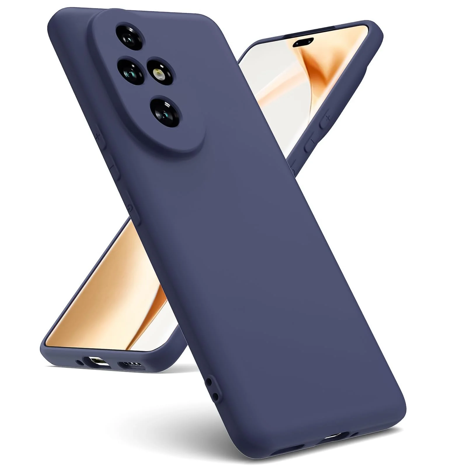 DL3 Mobilak Liquid Silicone Protective Case for Honor 200 5G with Camera Protection and Microfiber Lining - Dark Blue