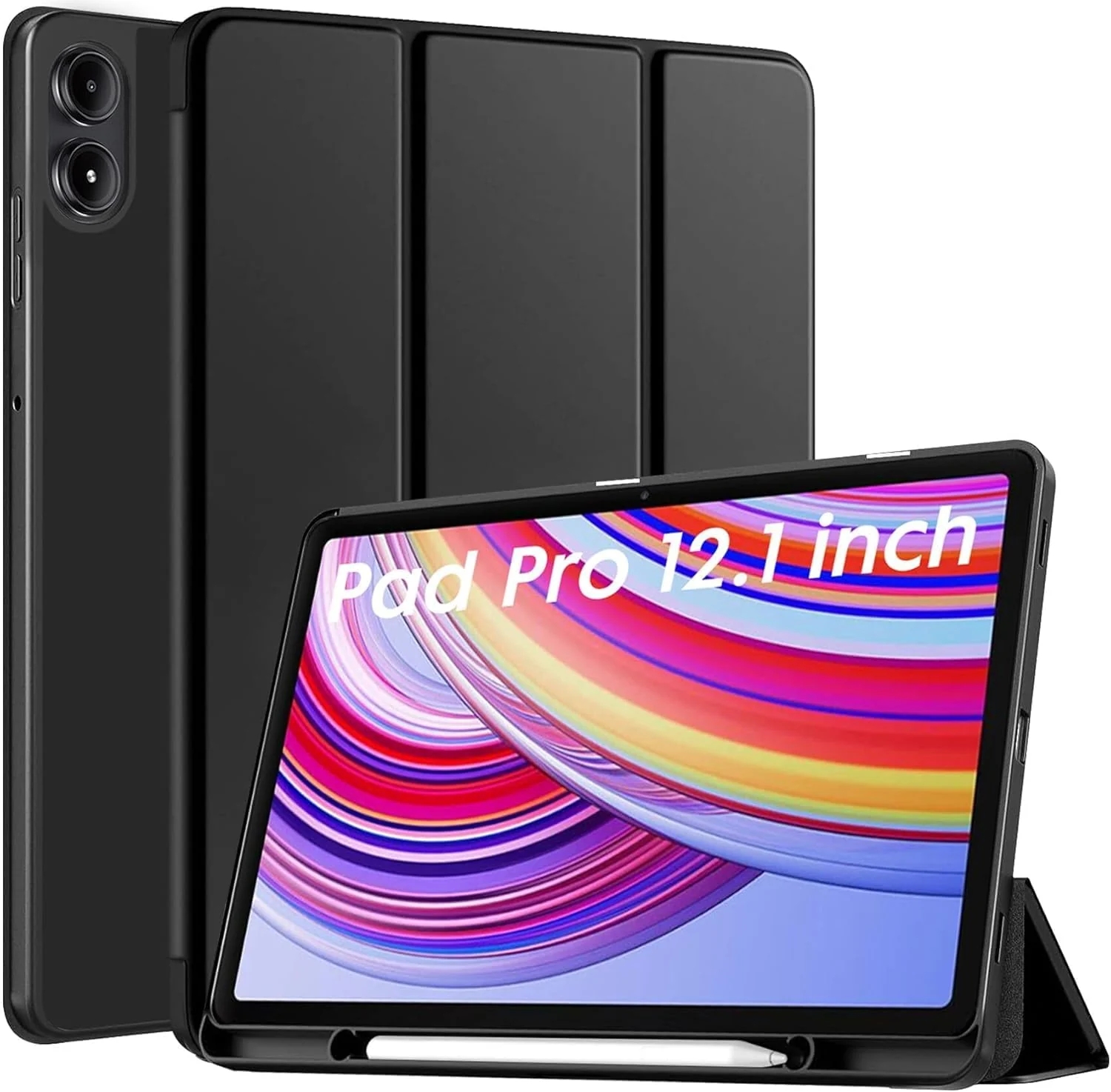 DL3 Mobilak Xiaomi Redmi Pad 2 Pro (2025) Redmi Pad Pro (2024) Case with Pen Holder, Soft TPU Back Trifold Stand Protective Smart Cover Flip, Auto Wake & Sleep - Black