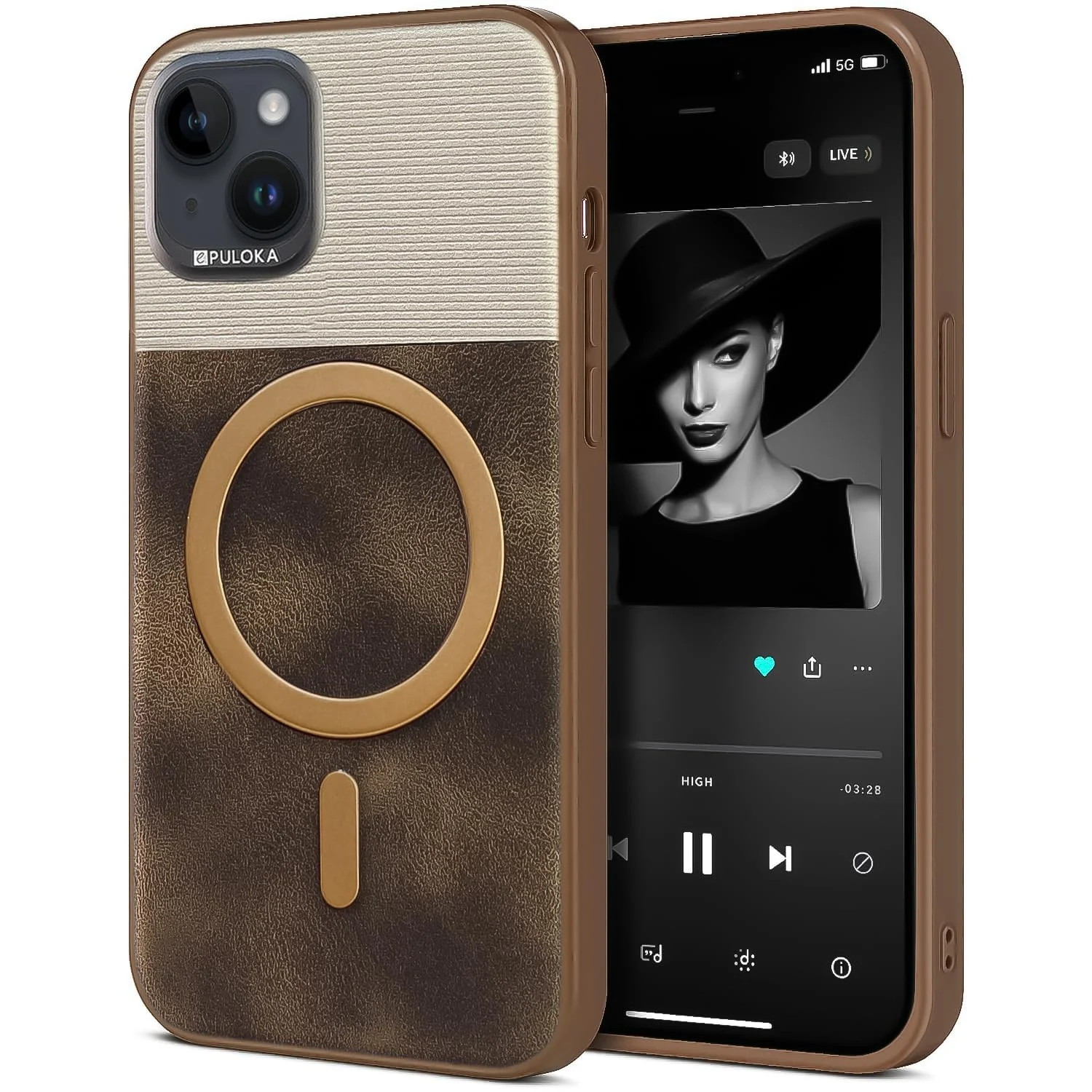 DL3 Mobilak Leather Wallet Case with Card Slot for iPhone 13 / iPhone 14 with Camera Protection and MagSafe Compatibility - Brown