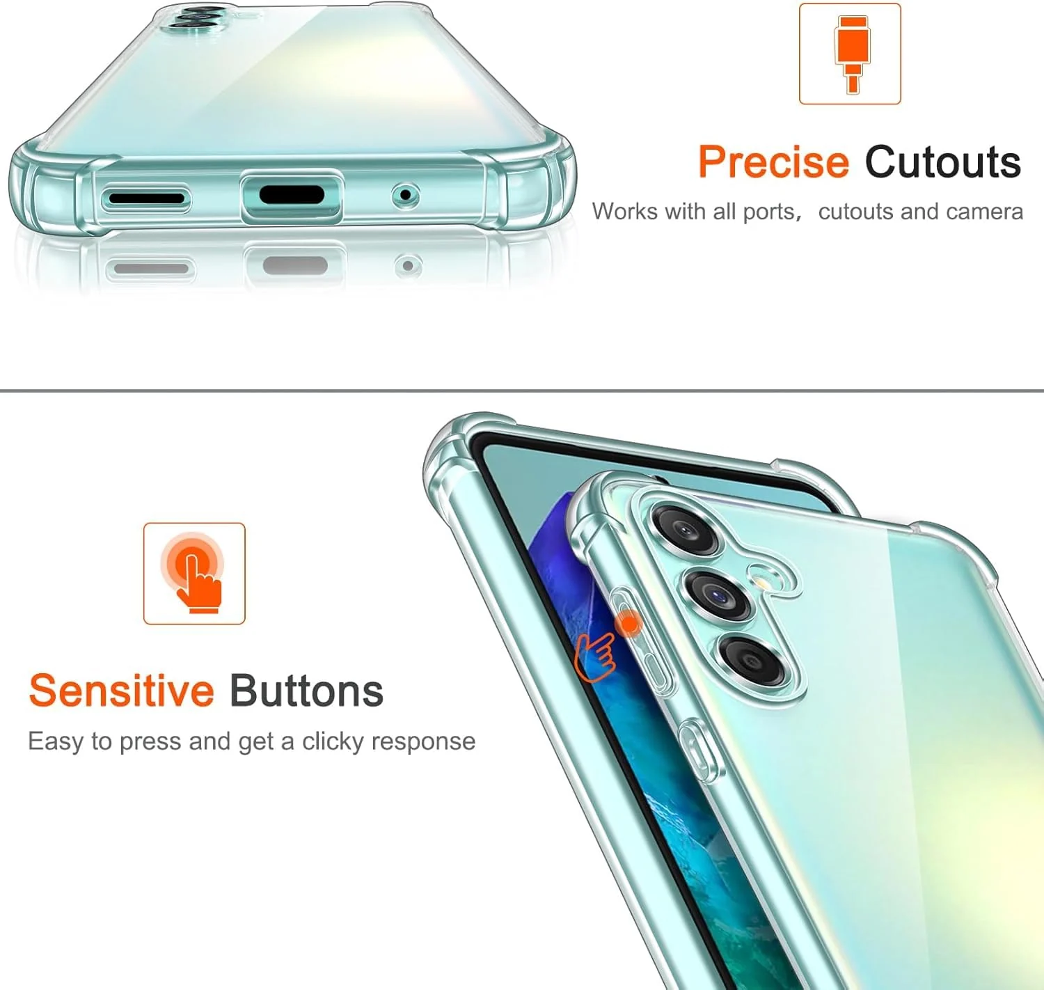 DL3 Mobilak Case Compatible with Samsung Galaxy M55 5G, Cover Silicone TPU Gorilla Anti-shock Protector Camera Shockproof Corners - Clear