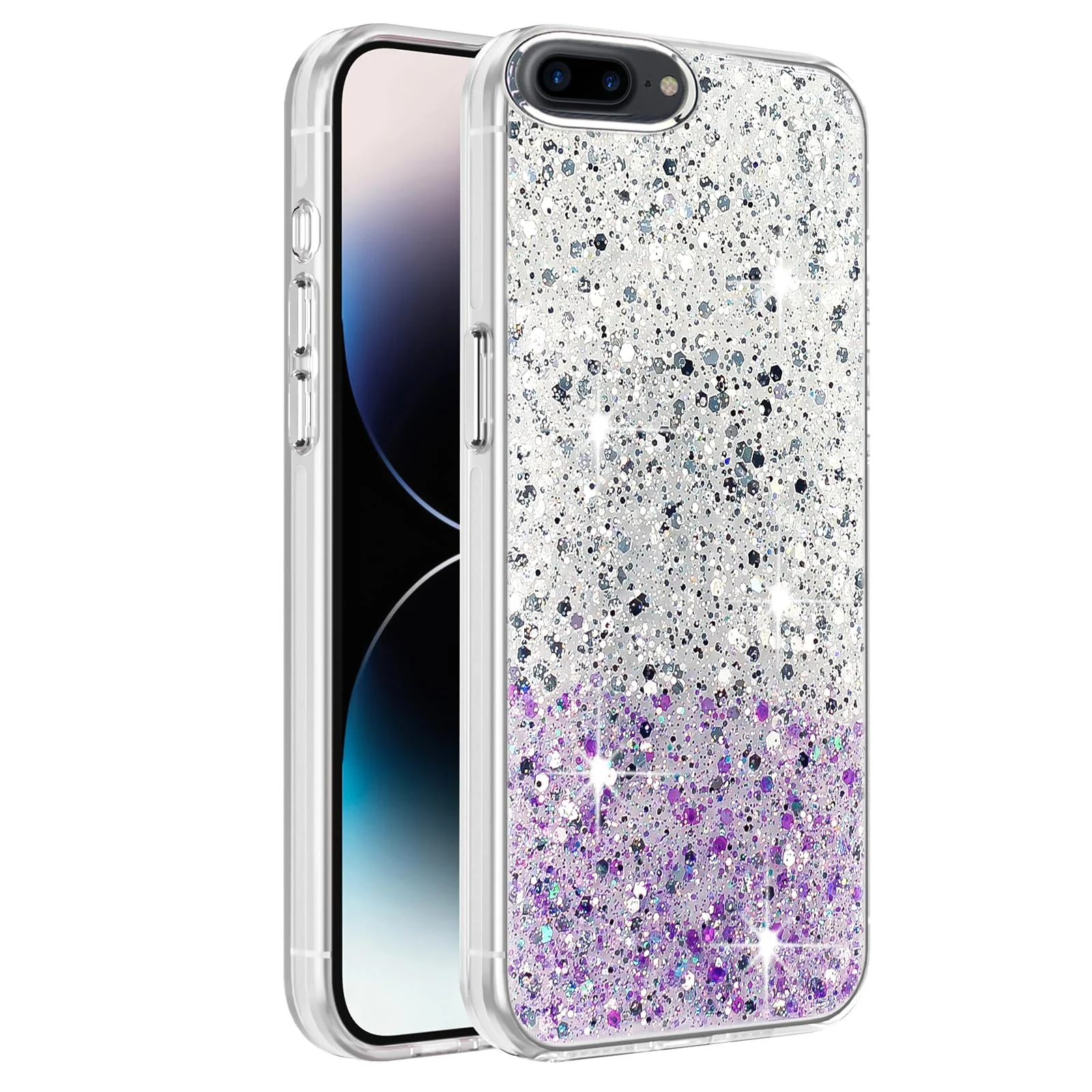 DL3 Mobilak Glitter Protective Case for iPhone 7 Plus / iPhone 8 Plus, Supports wireless charging, Camera protection, Shock-absorbing protection - White Purple
