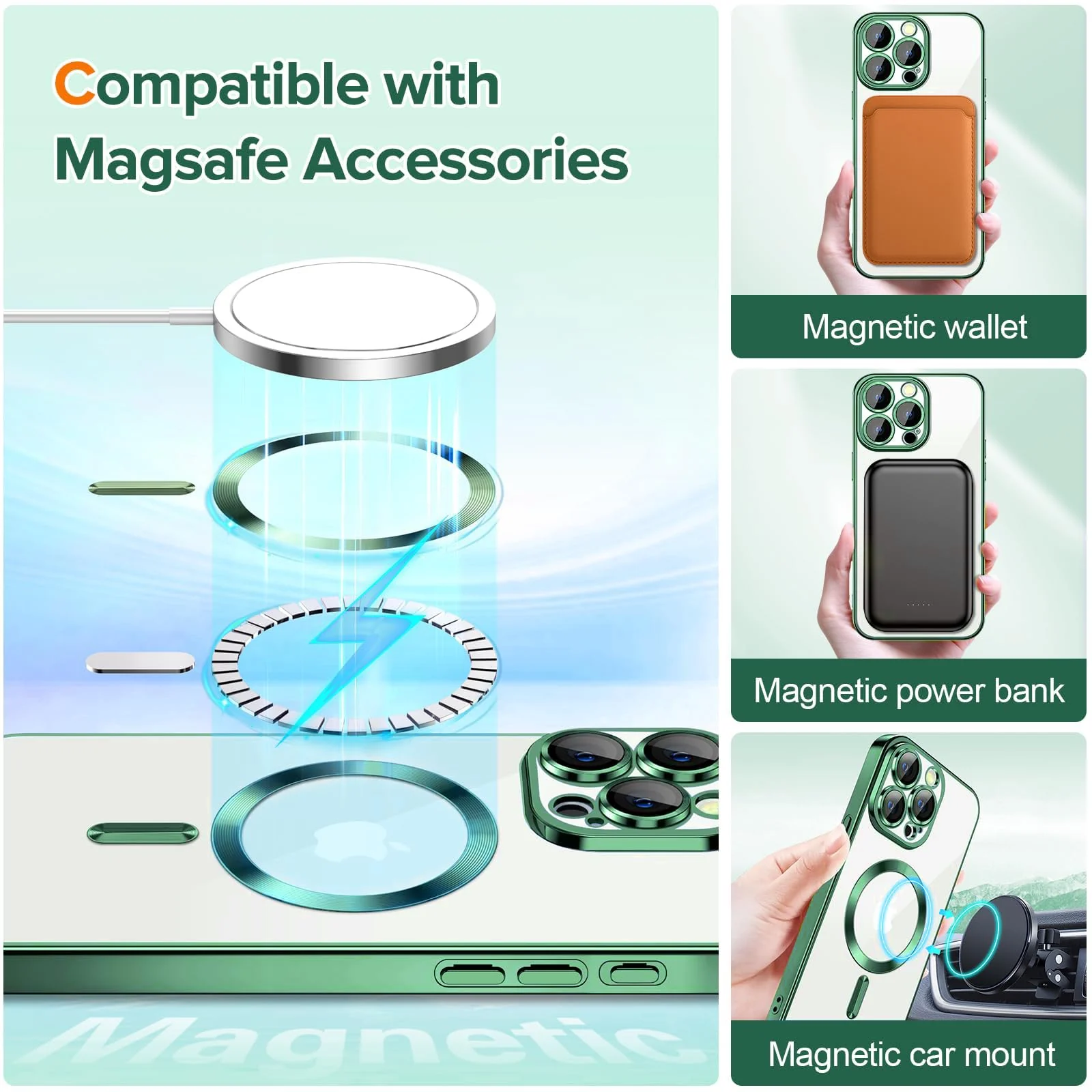 DL3 Mobilak Plated-Edge Protective Case for iPhone 15 Pro Max 6.7-Inch, Compatible with MagSafe accessories, Supports wireless charging, Shock-absorbing protection - Green