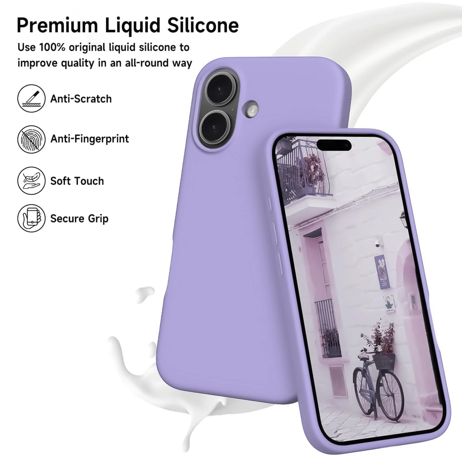 DL3 Mobilak Liquid Silicone Protective Case for iPhone 17 6.3-Inch with Microfiber Lining and Shockproof Design - Light Purple