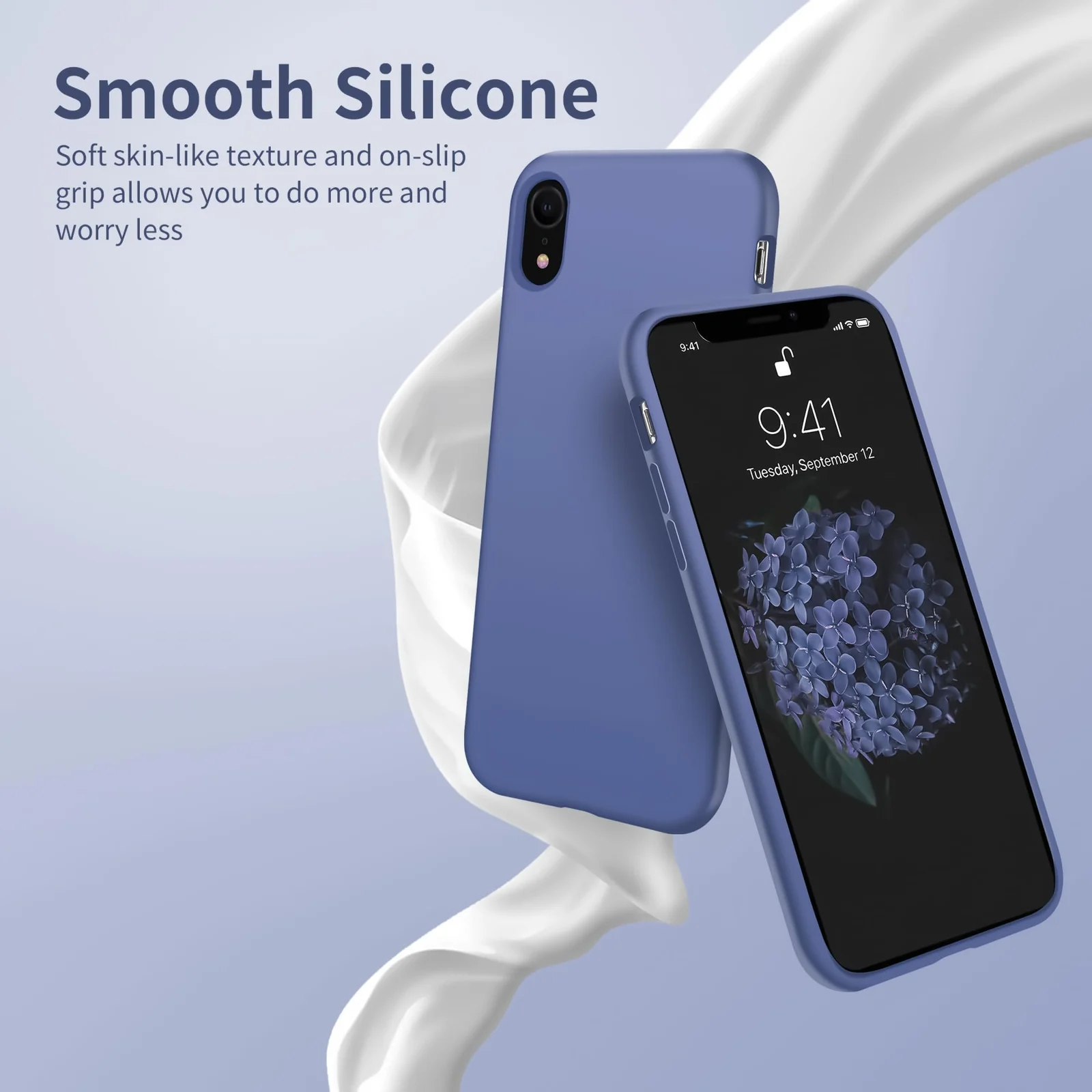DL3 Mobilak Liquid Silicone Case for iPhone XR, Shock-absorbing protection, Scratch-resistant surface, Soft microfiber lining - Lavender Blue