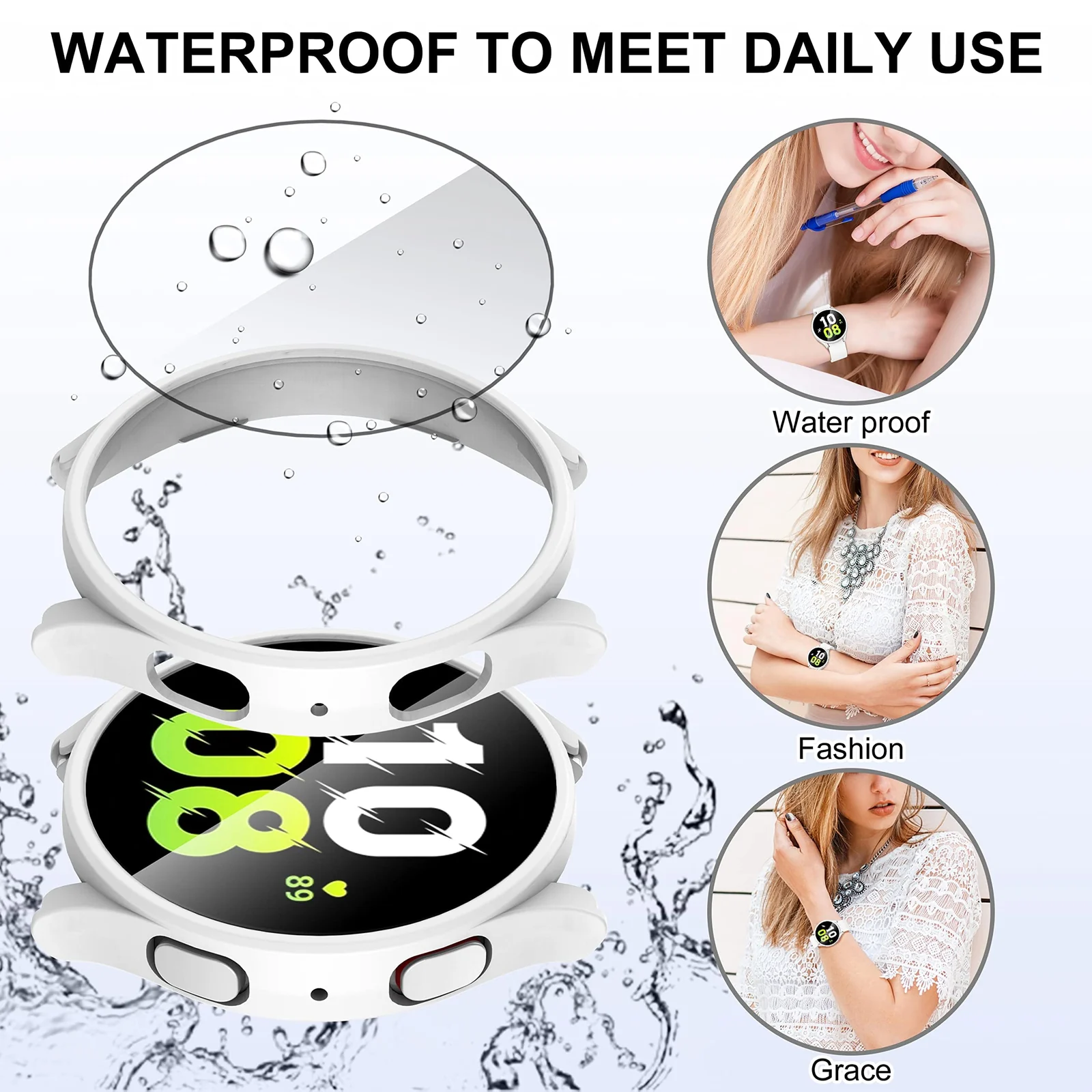 DL3 Mobilak Protective Case Compatible with Samsung Galaxy Watch 5 Pro 45mm 9H Hardness PC Case Bumper Full Slim Protective Cover with Tempered Glass For Samsung Galaxy Watch5 Pro 45mm - White