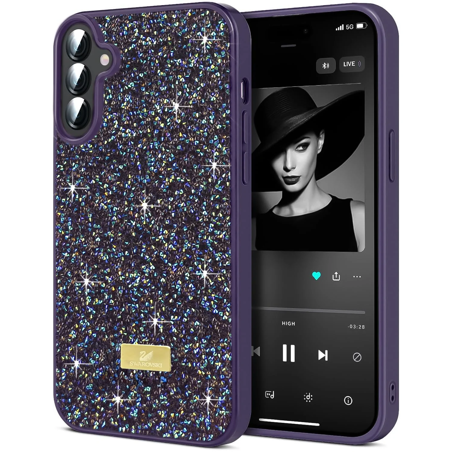 Case For Samsung Galaxy S25 FE 5G Case Glitter, Sparkle Diamond Crystal Bling Case with Bling, Ultra Thin Lightweight Full Body Shockproof Anti-Scratch Protective Cover - Black