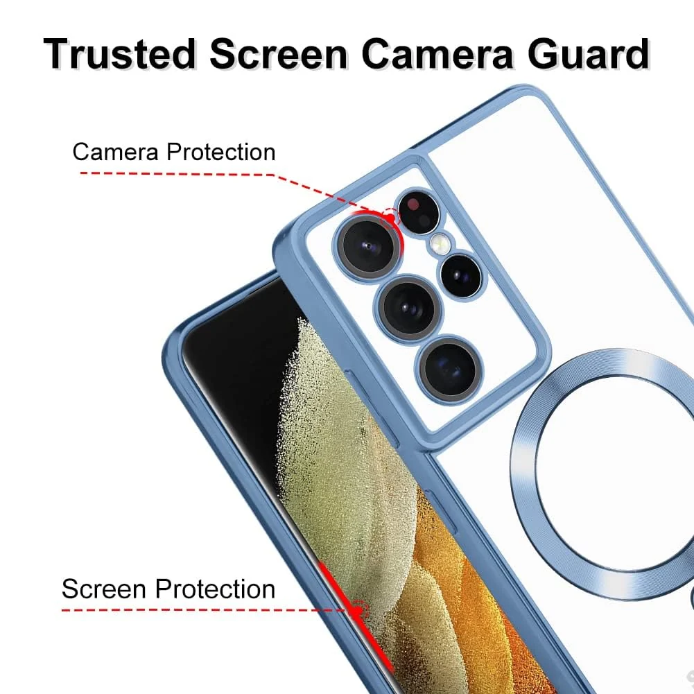 DL3 Mobilak Clear MagSafe-Compatible Magnetic Case for Samsung Galaxy S21 Ultra with Camera Protection and Shockproof Design - Blue