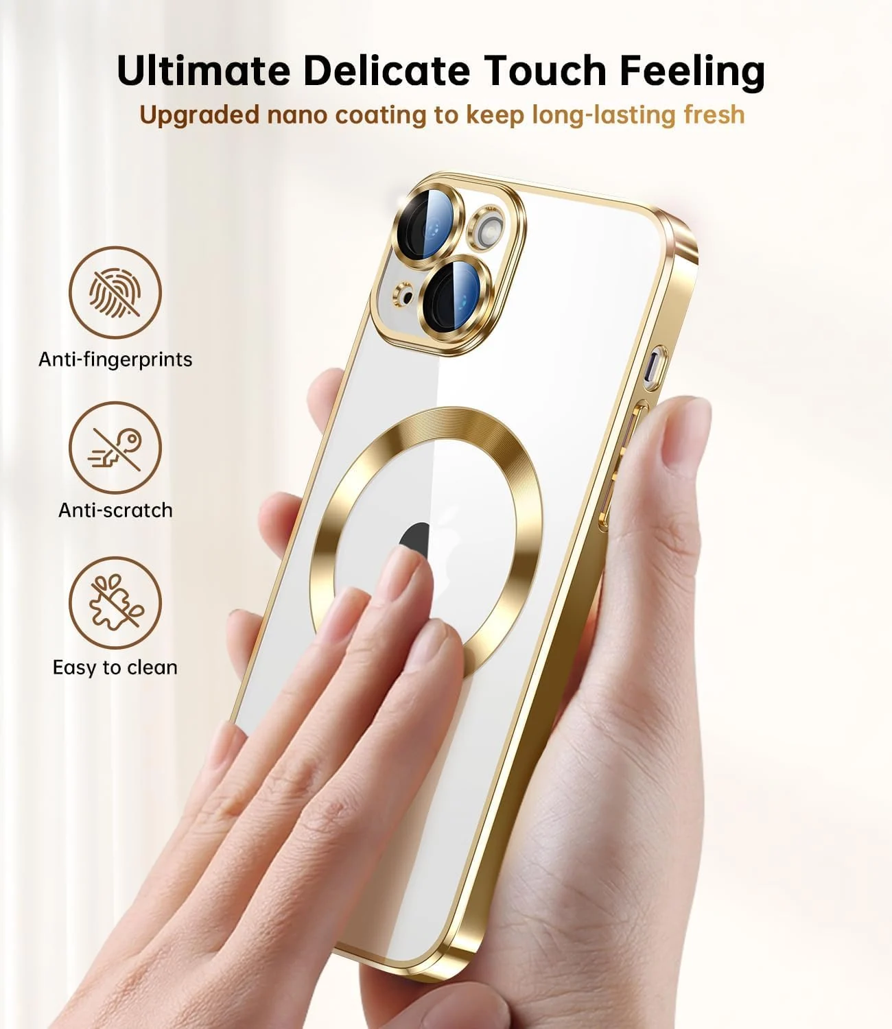 DL3 MOBILAK MagSafe Phone Case with Camera Lens Protector for Apple iPhone 14, Gold