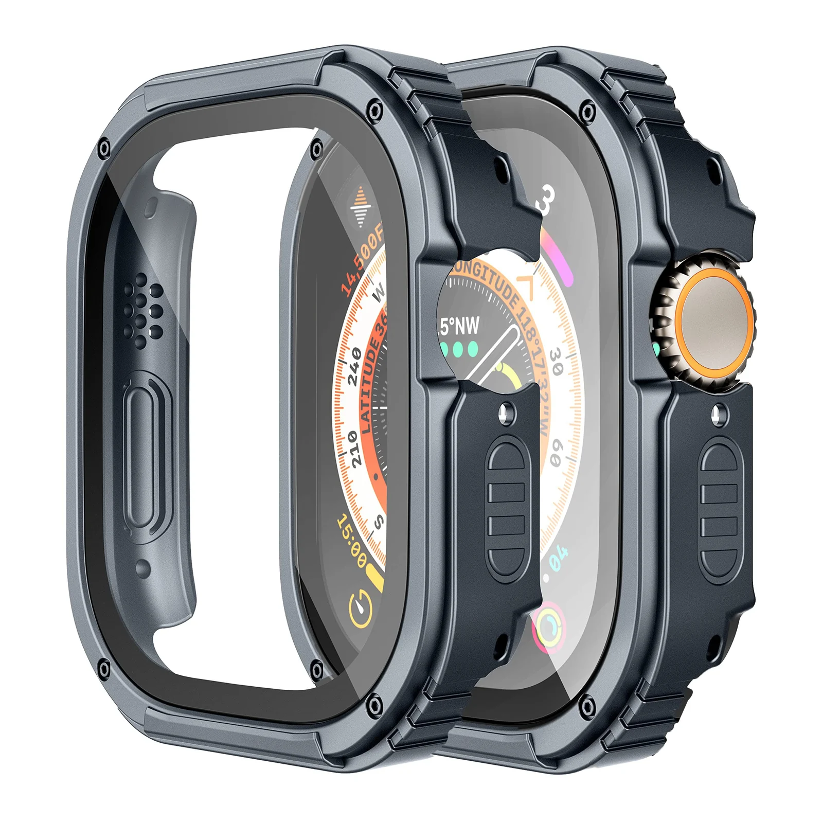 DL3 Mobilak Case Rugged For Apple Watch Ultra 2 / Ultra 49mm with Screen Protector, Durable Military Grade Quattro Pro Series Drop-Proof Protective Cover Full Coverage Shock-Proof Bumper - Grey