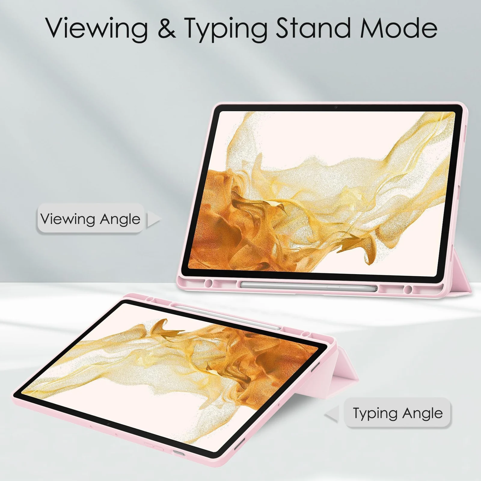 DL3 Mobilak Case for Samsung Galaxy Tab S10 Plus/Tab S9 Plus 12.4-Inch with S Pen Holder, Clear Transparent PC Back, Shockproof Tri-Fold Stand Tablet Cover, Auto Wake/Sleep - Pink