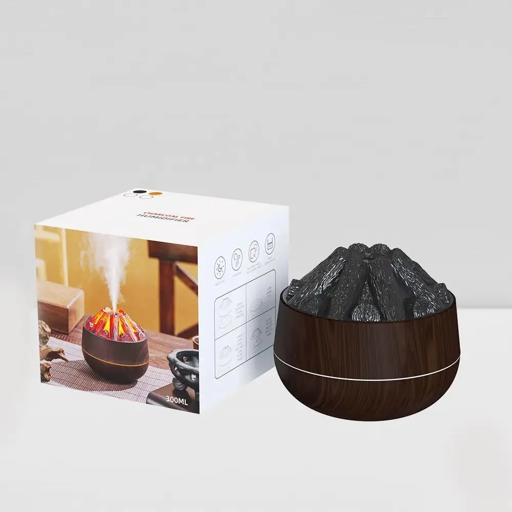 Mobigon Wood Cool Mist Ultrasonic Humidifier for Room Moisture, Aroma Diffuser for Home, 300ml Essential Oil Diffuser with 7 Colorful Night Light, Auto Shut-Off, Home, Office, car - A. Dark Brown