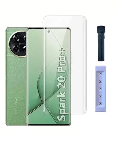 DL3 Mobilak Screen Protector Tecno Spark 20 Pro Plus [Liquid UV Tempered Glass] Full Screen adhesive [Sensitive Touch][Fingerprint Sensor Compatible] HD - Clear