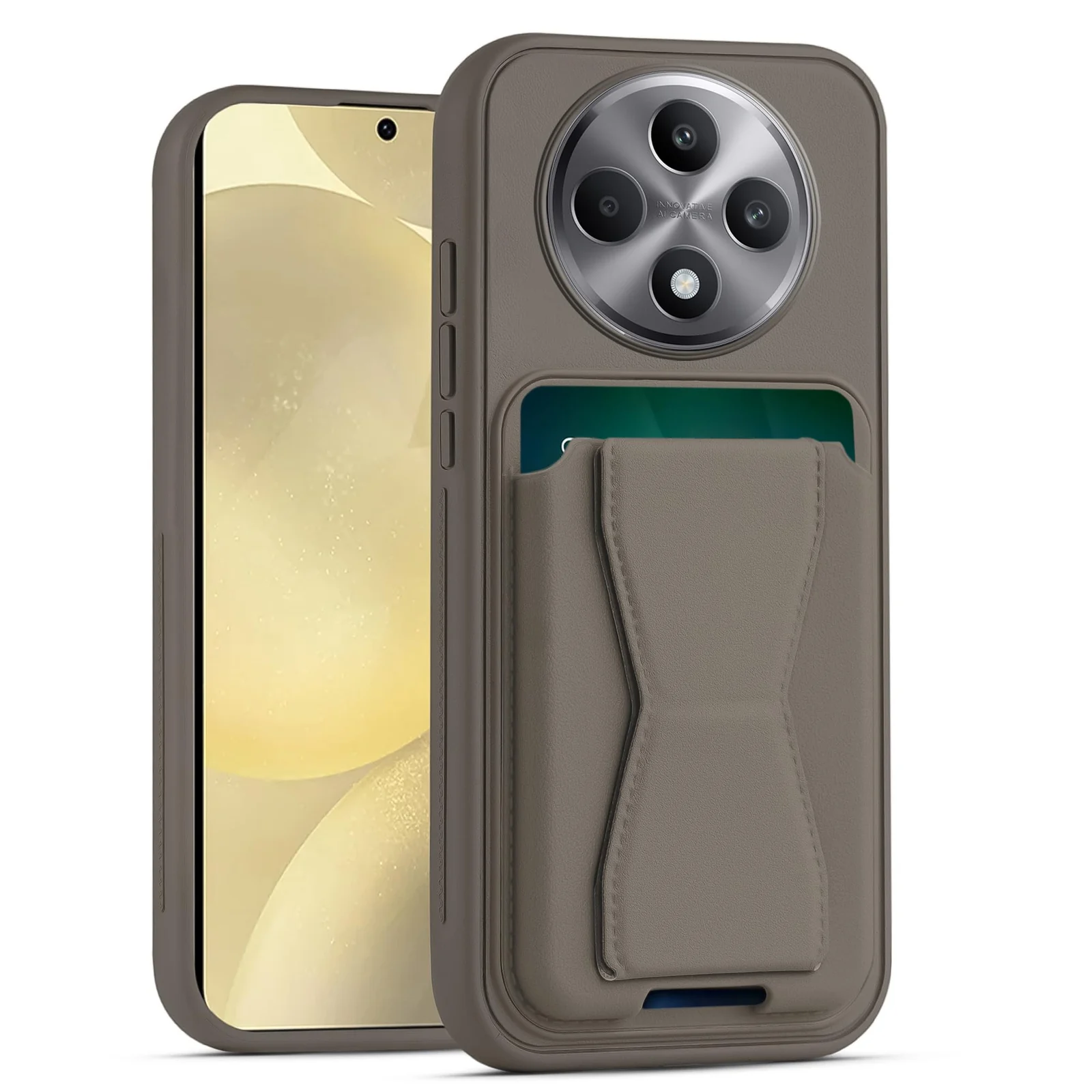 DL3 Mobilak Leather Wallet Case Compatible with OPPO Reno12 F/Reno 12F, Leather Back Cover With TPU Frame, Shockproof Protective Phone Case with Card Holder Stand - Titanium