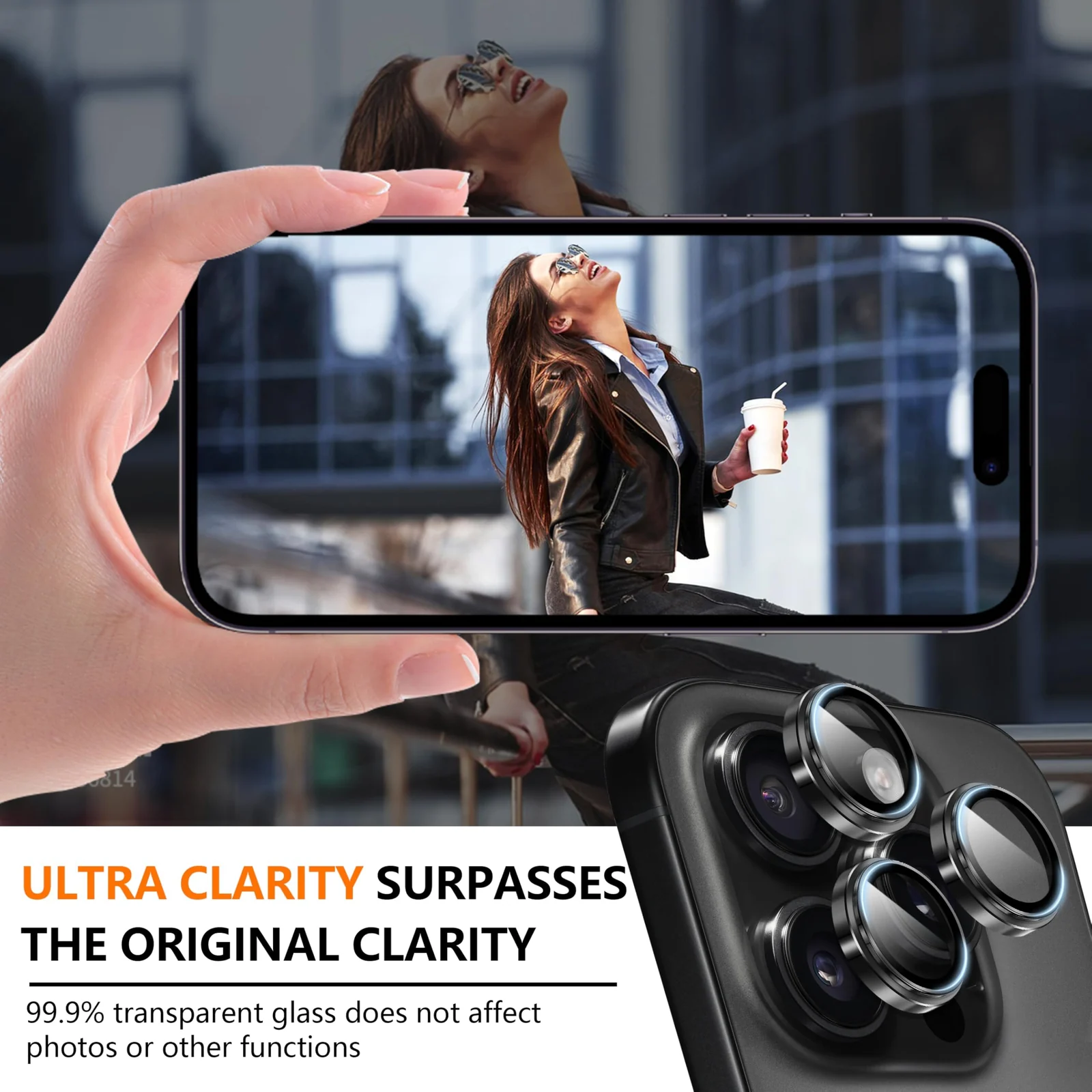 DL3 Mobilak Camera Lens Protector For iPhone 16 Pro/iPhone 16 Pro Max, [Keep Original Shooting] Tempered Glass Screen Protector Metal Individual Camera Cover, Case Friendly - Black