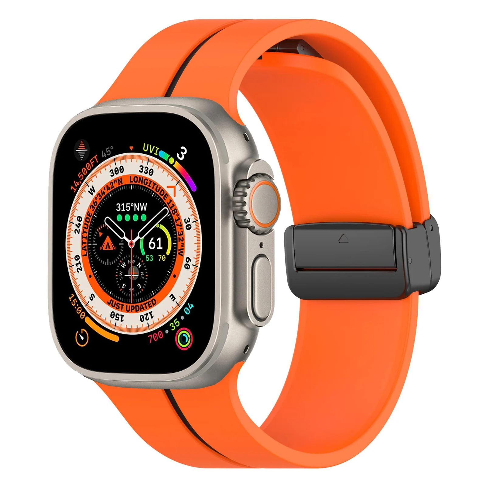 DL3 Mobilak Magnetic Bands for Apple Watch Ultra/Ultra 2 Band 49mm 45mm 44mm 42mm 41mm 40mm 38mm, Soft Sport Silicone Strap for iwatch Series 9/8/7/6/5/4 (&, 42mm/44mm/45mm/49mm) - Orange & Black