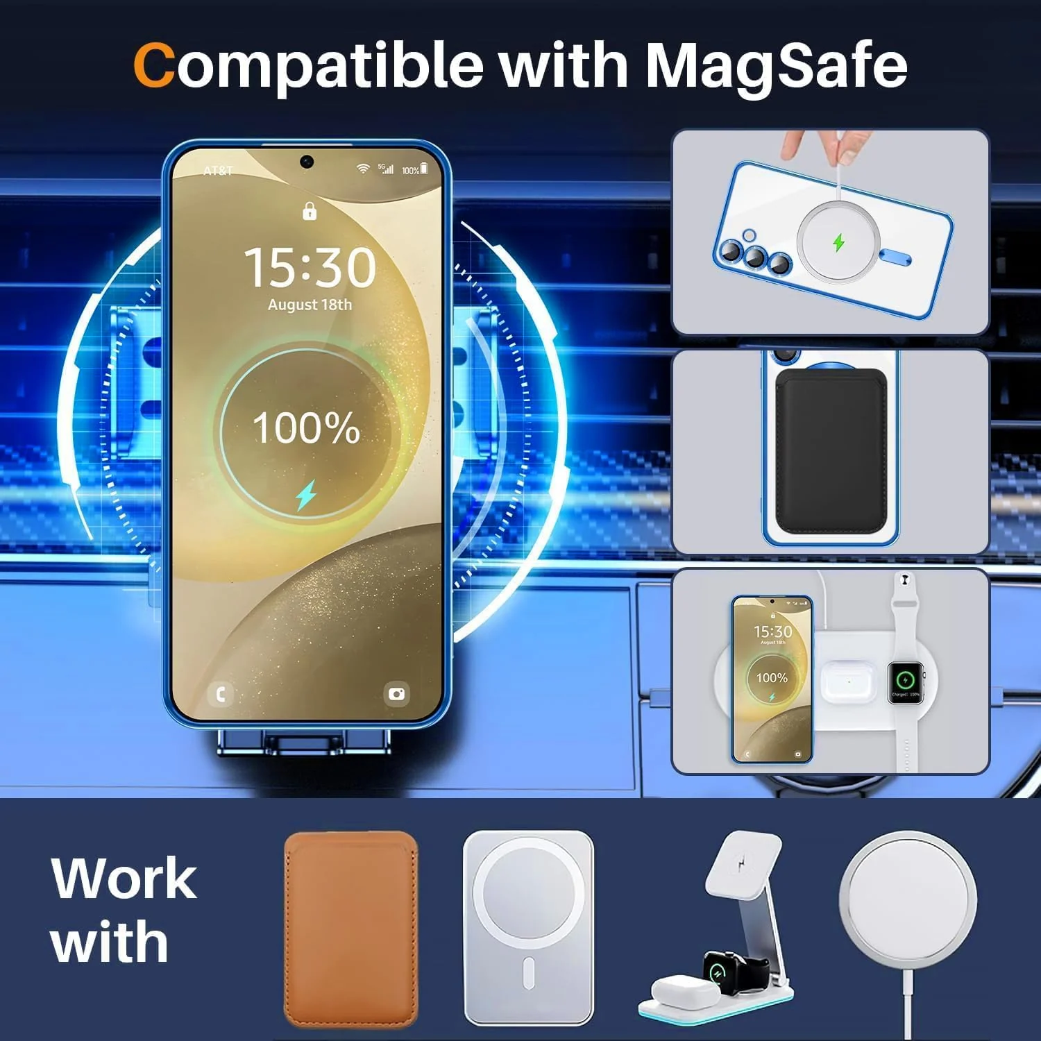 DL3 Mobilak For Samsung Galaxy A24 Magnetic Case, Compatible with MagSafe, Built-in Camera Lens Protector, Luxury Plating Soft TPU Clear Shockproof Slim Thin Cover - Blue