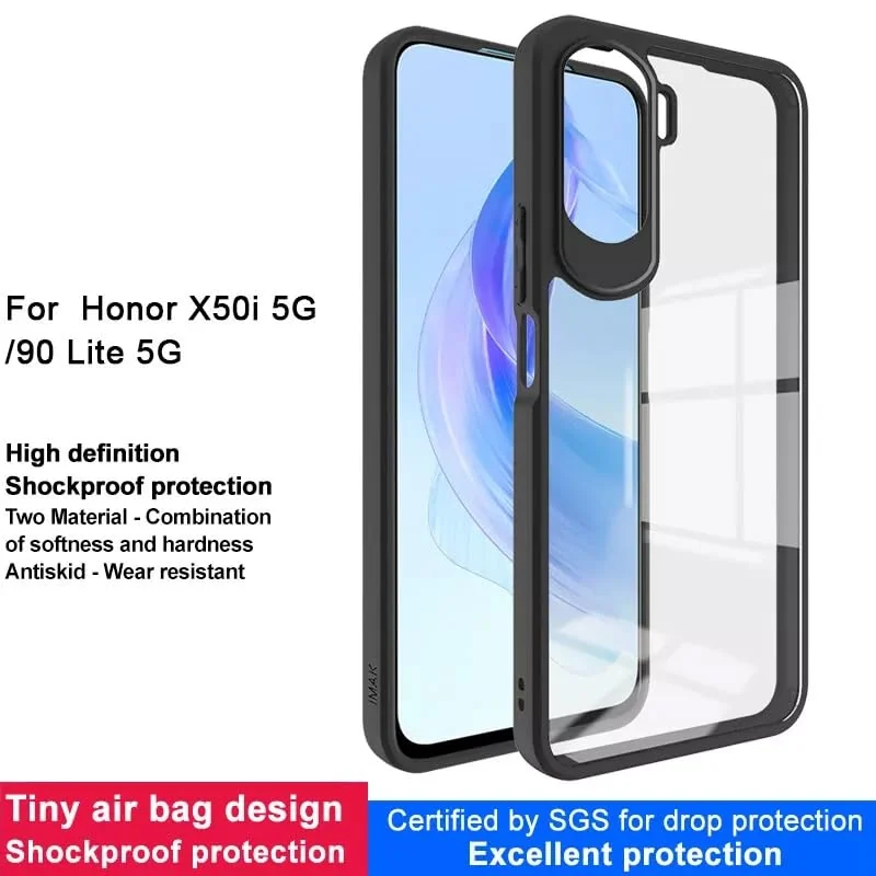 DL3 Mobilak Compatible with Honor 90 Lite/Honor X50i Case Transparent, Military-Grade Shockproof Anti-Yellowing, Slim Protective Phone Case Full Bumper Cover With Camera Lens Protective - Black