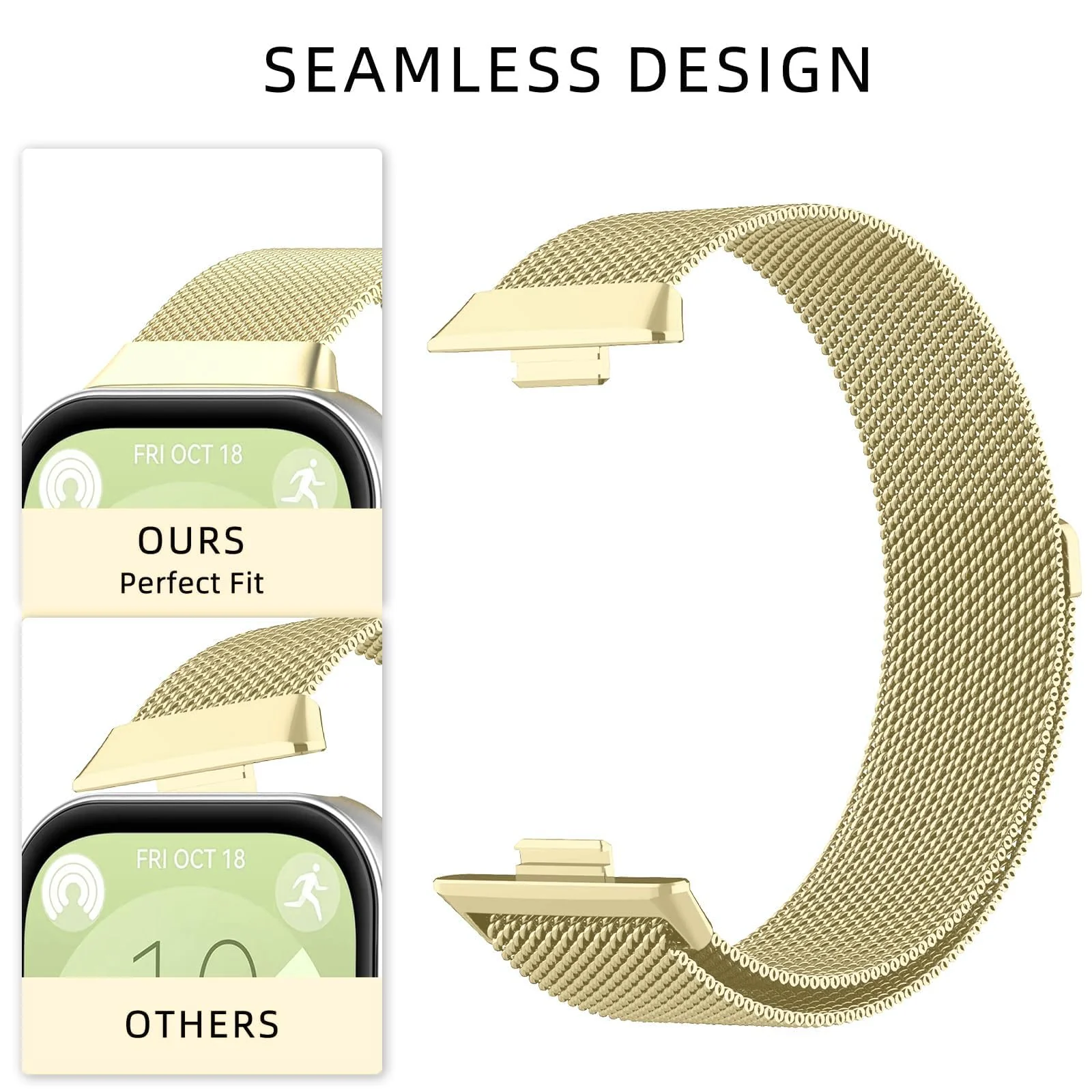 DL3 MOBILAK Milanese Magnetic Stainless-Steel Watch Strap for Huawei Watch Fit 3 and 4 and 5 and 5 Pro - A-Gold