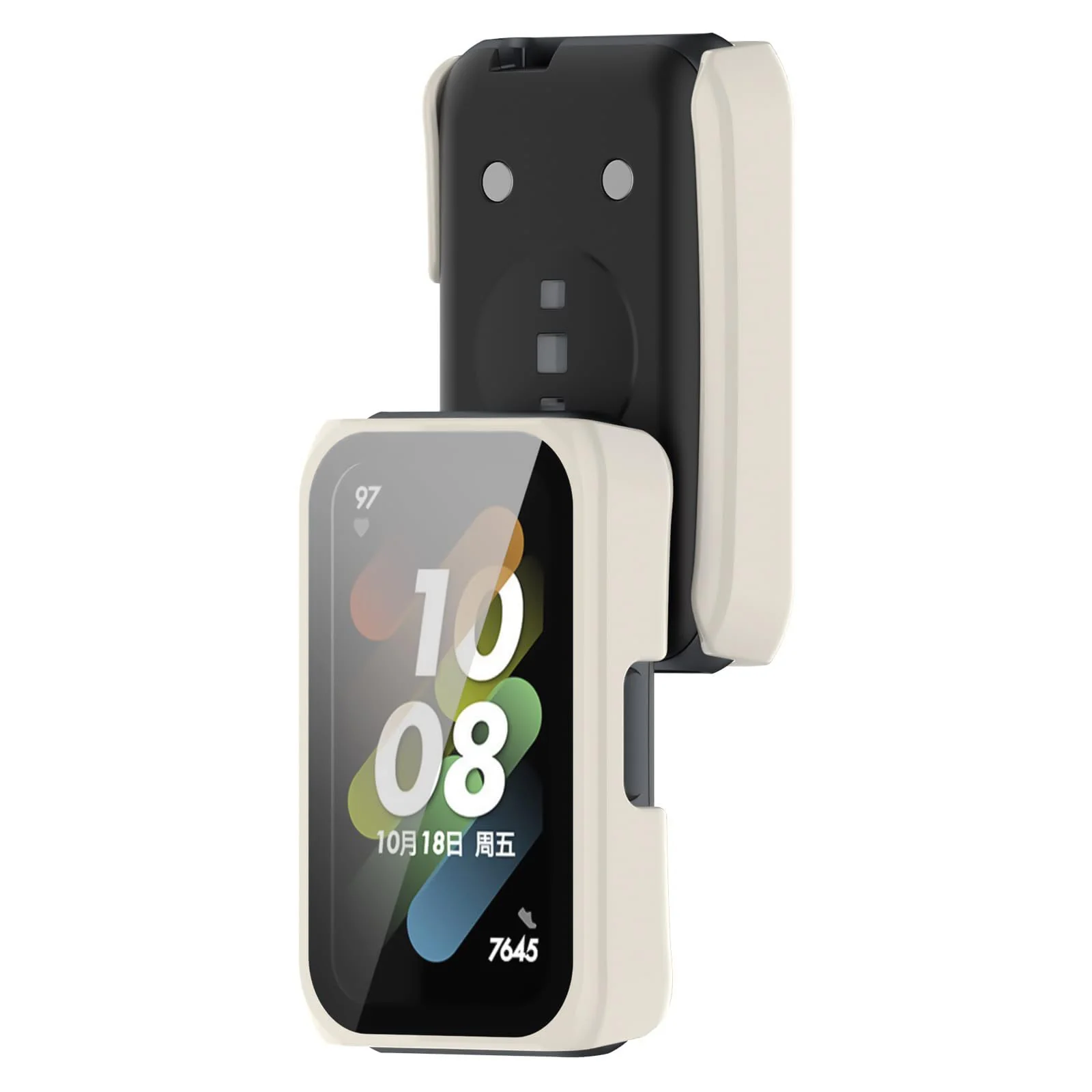 DL3 MOBILAK Full-Coverage Watch Case with Tempered Glass for Huawei Band 6 / Honor Band 6 / Band 7, Ivory White