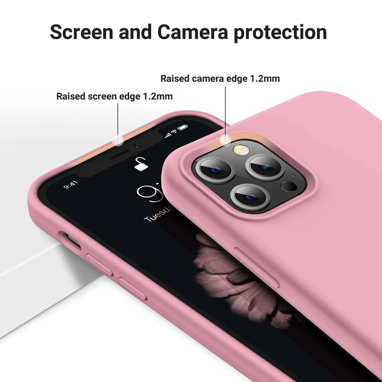 DL3 Mobilak Liquid Silicone Case for iPhone 14 Pro Max (6.7 Inch), Shock-absorbing protection, Scratch-resistant surface, Soft microfiber lining - Pink
