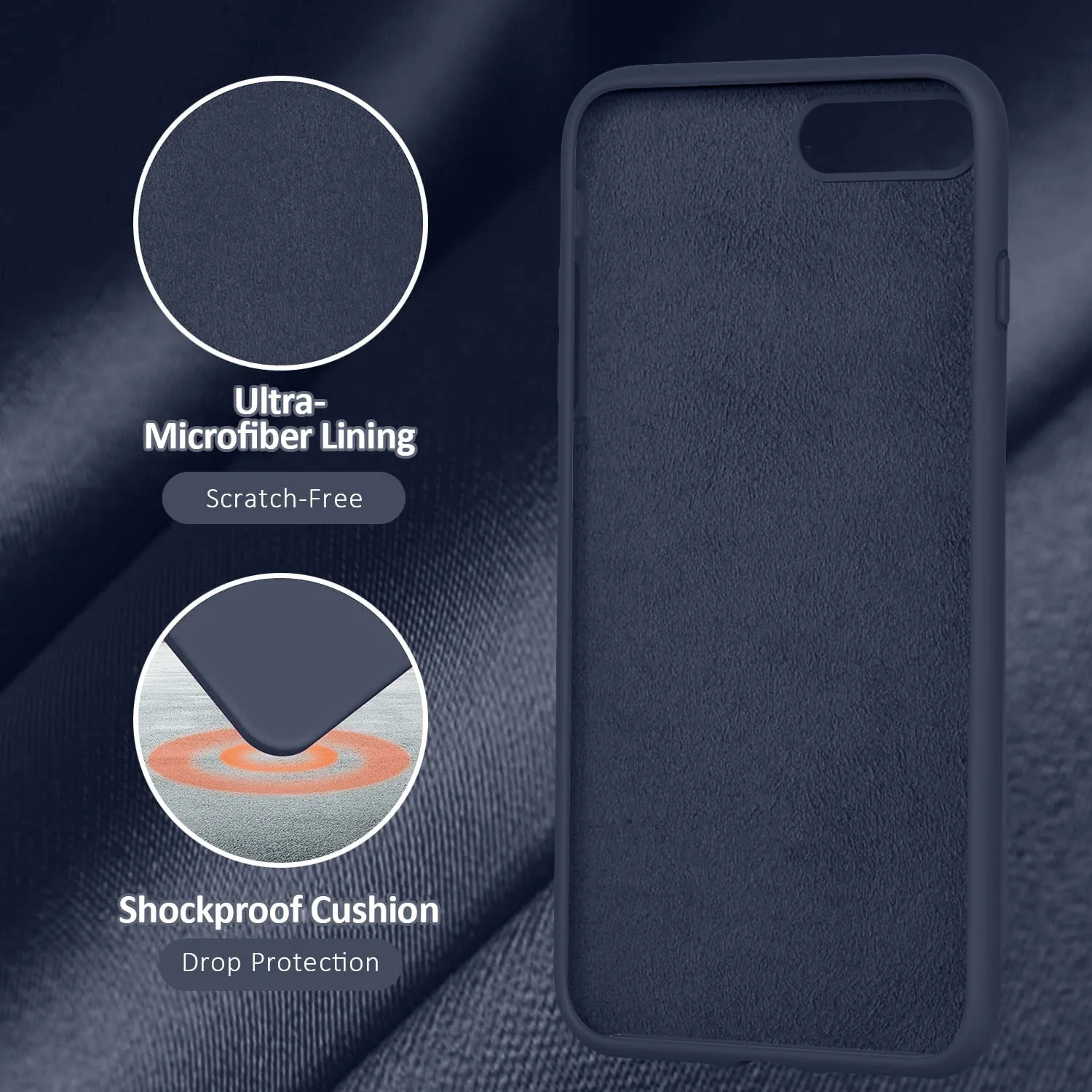 DL3 Mobilak Liquid Silicone Protective Case with Soft Microfiber Lining for iPhone 7 Plus / iPhone 8 Plus - Midnight Blue