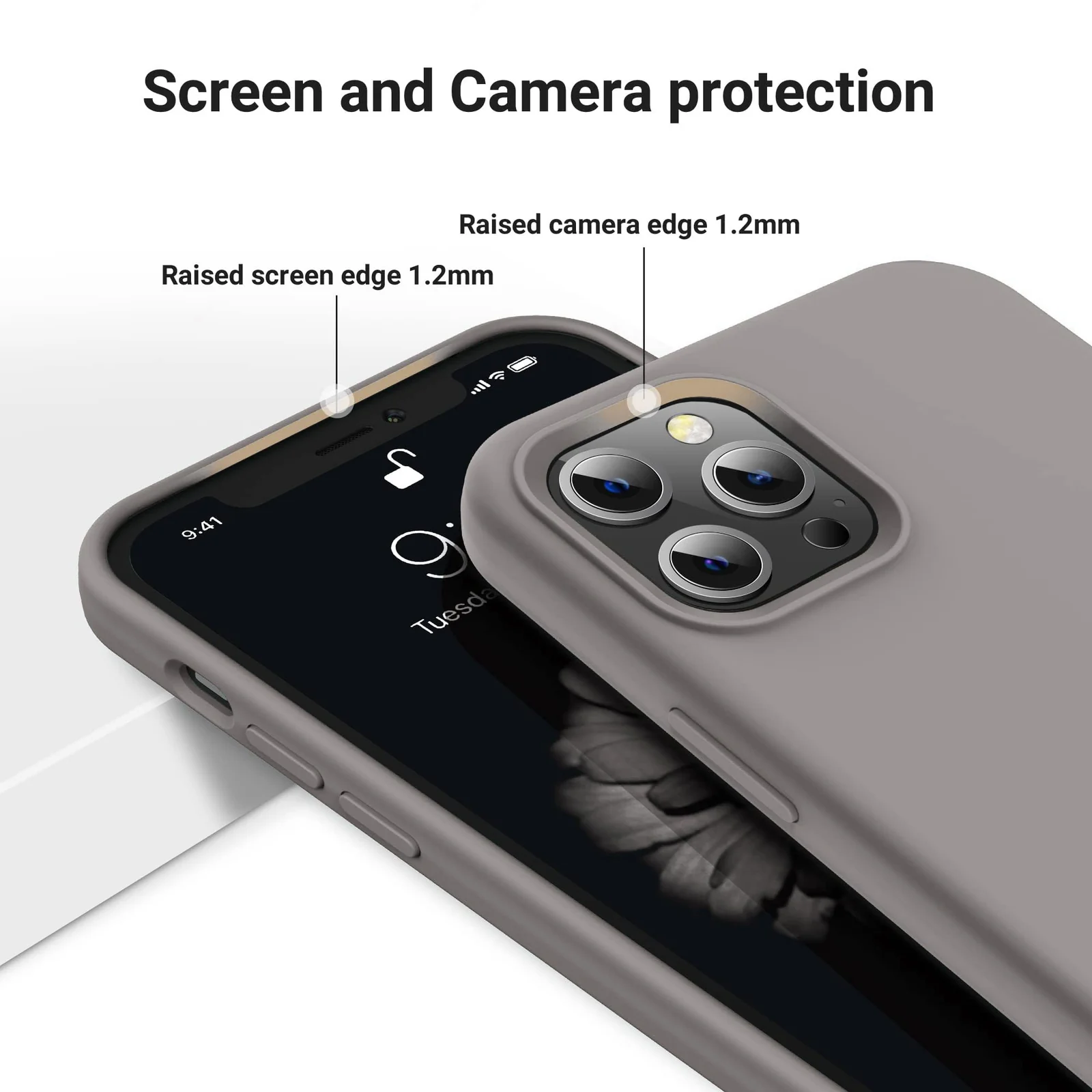 DL3 Mobilak Compatible with iPhone 12/12 Pro (6.1 Inch) Case, Liquid Silicone Case, Full Body Protective Cover, Shockproof, Slim Phone Case, Anti-Scratch Soft Microfiber Lining - A. Stone