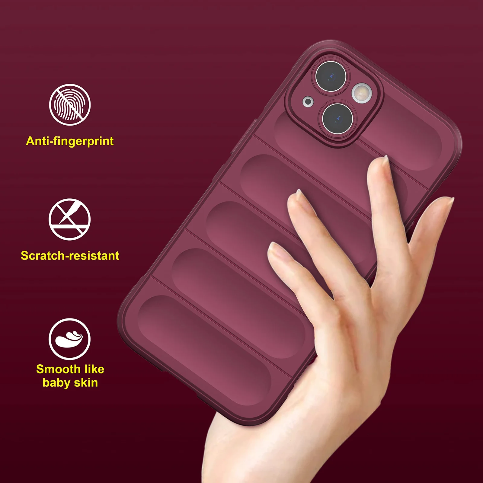 DL3 Mobilak Soft Silicone Protective Case for iPhone 13 / iPhone 14 6.1-Inch with Camera Protection and Shockproof Design - Wine Red